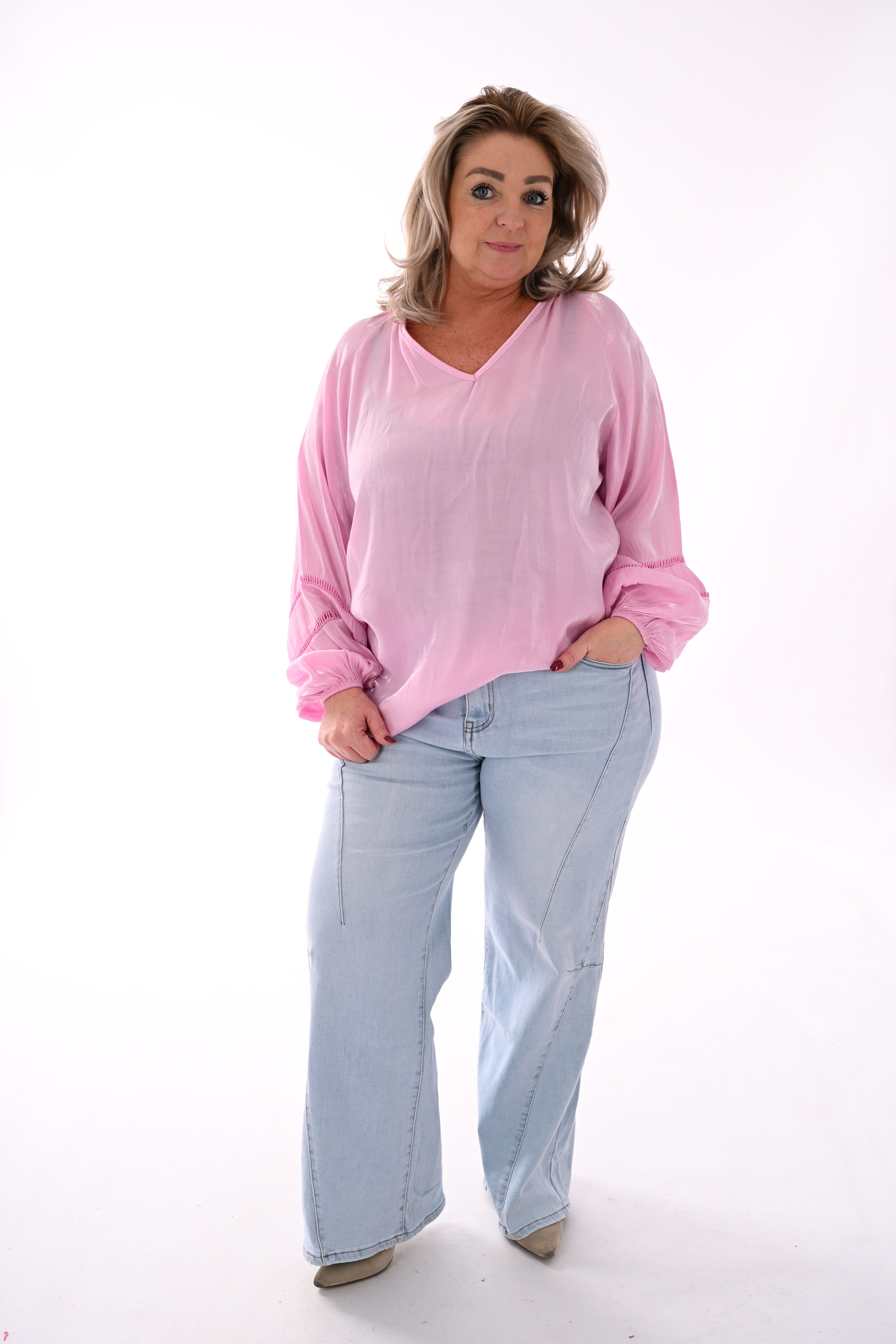 Silky blouse v-hals lichtroze