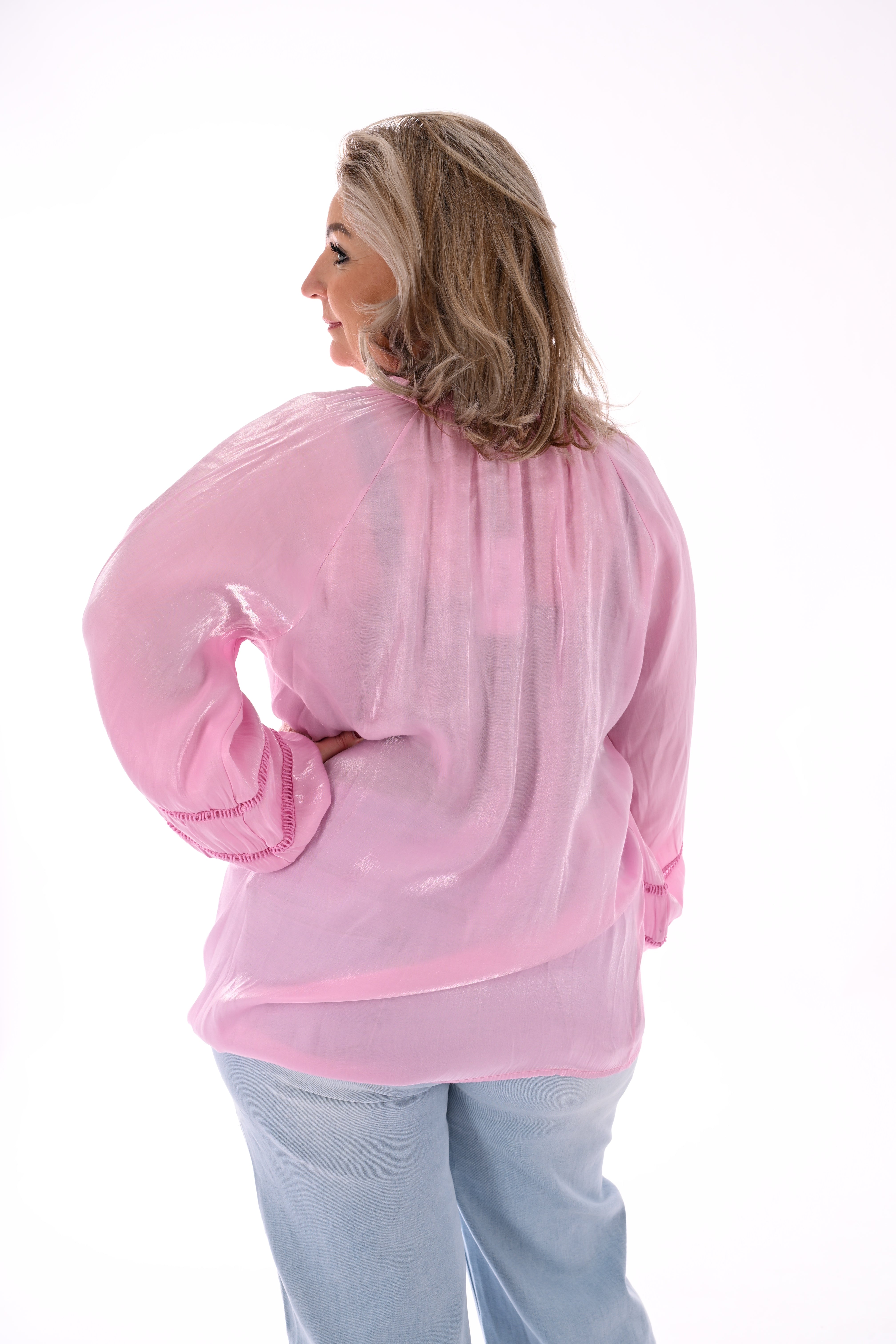 Silky blouse v-hals lichtroze