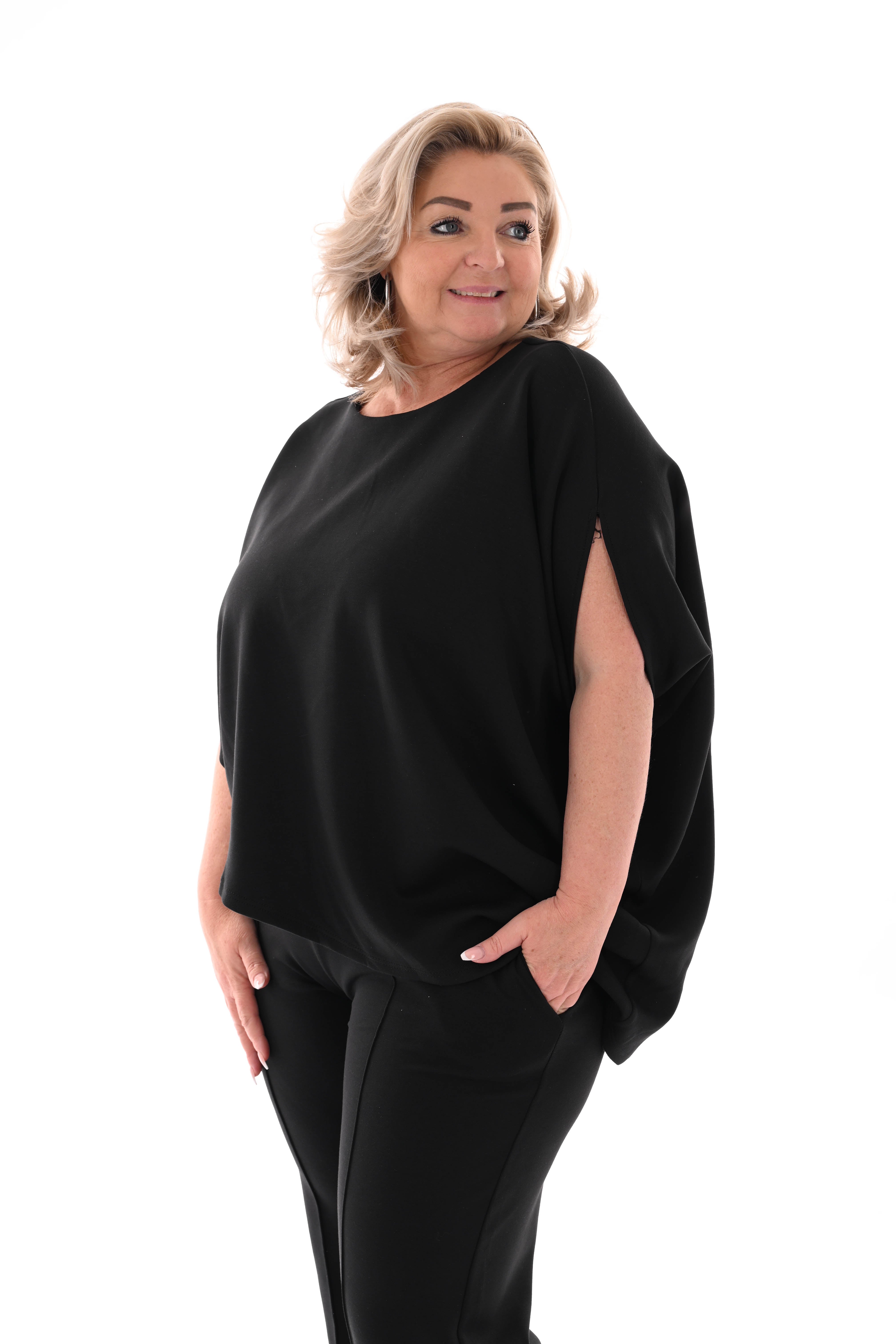 Tweedelig set asymmetrisch korte mouwen zwart