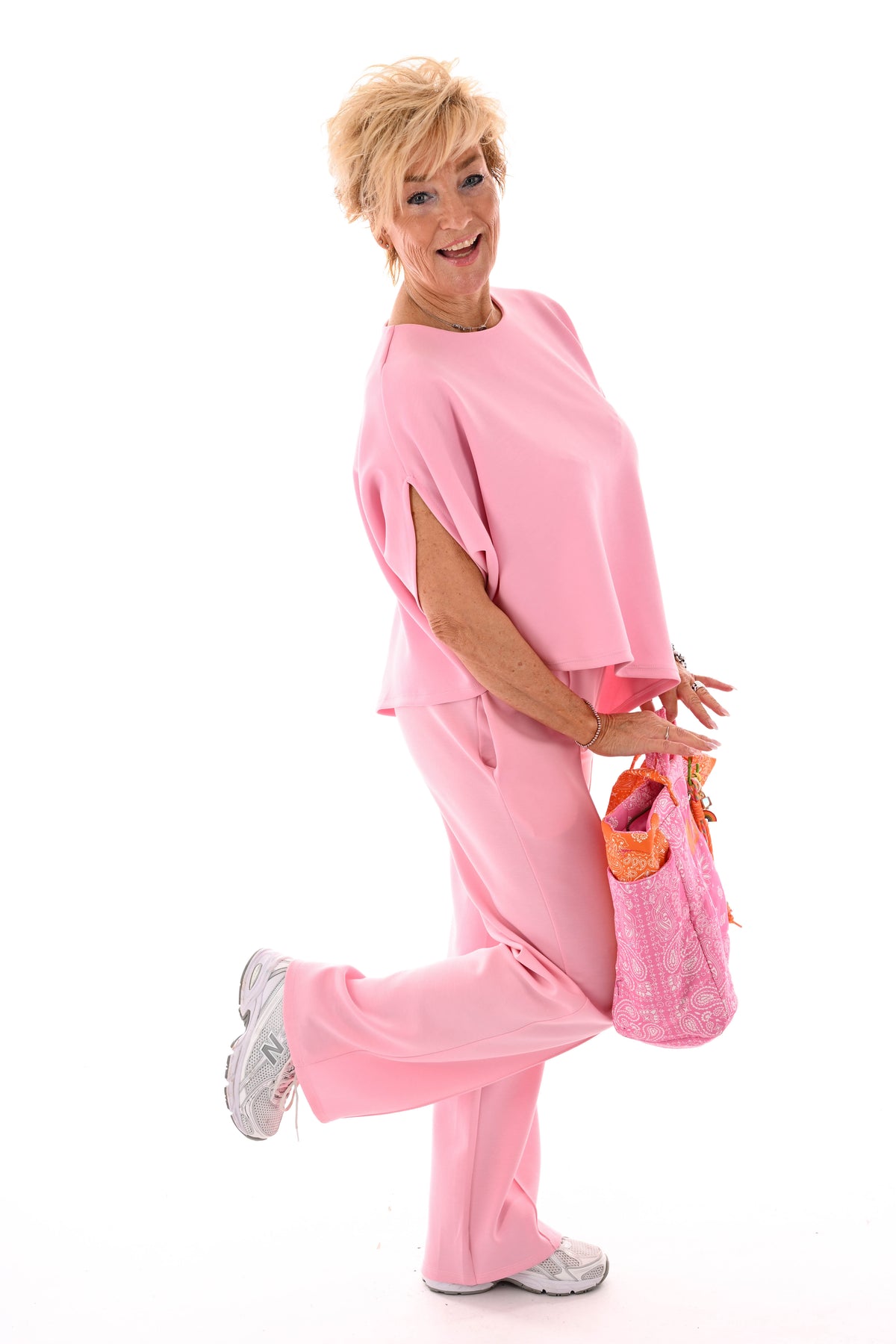 Tweedelig set asymmetrisch korte mouwen lichtroze