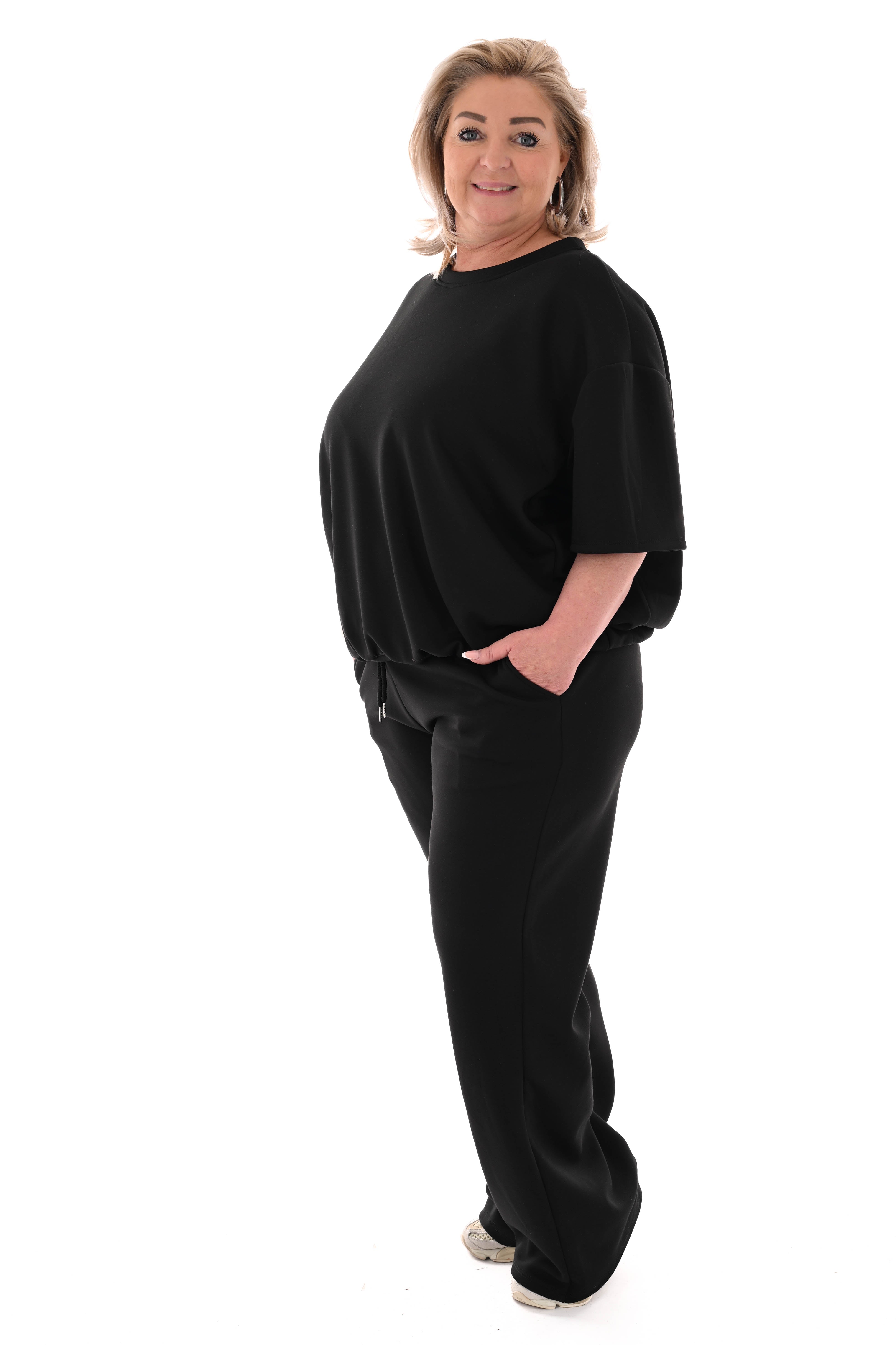 Tweedelig set elastieken band korte mouwen zwart