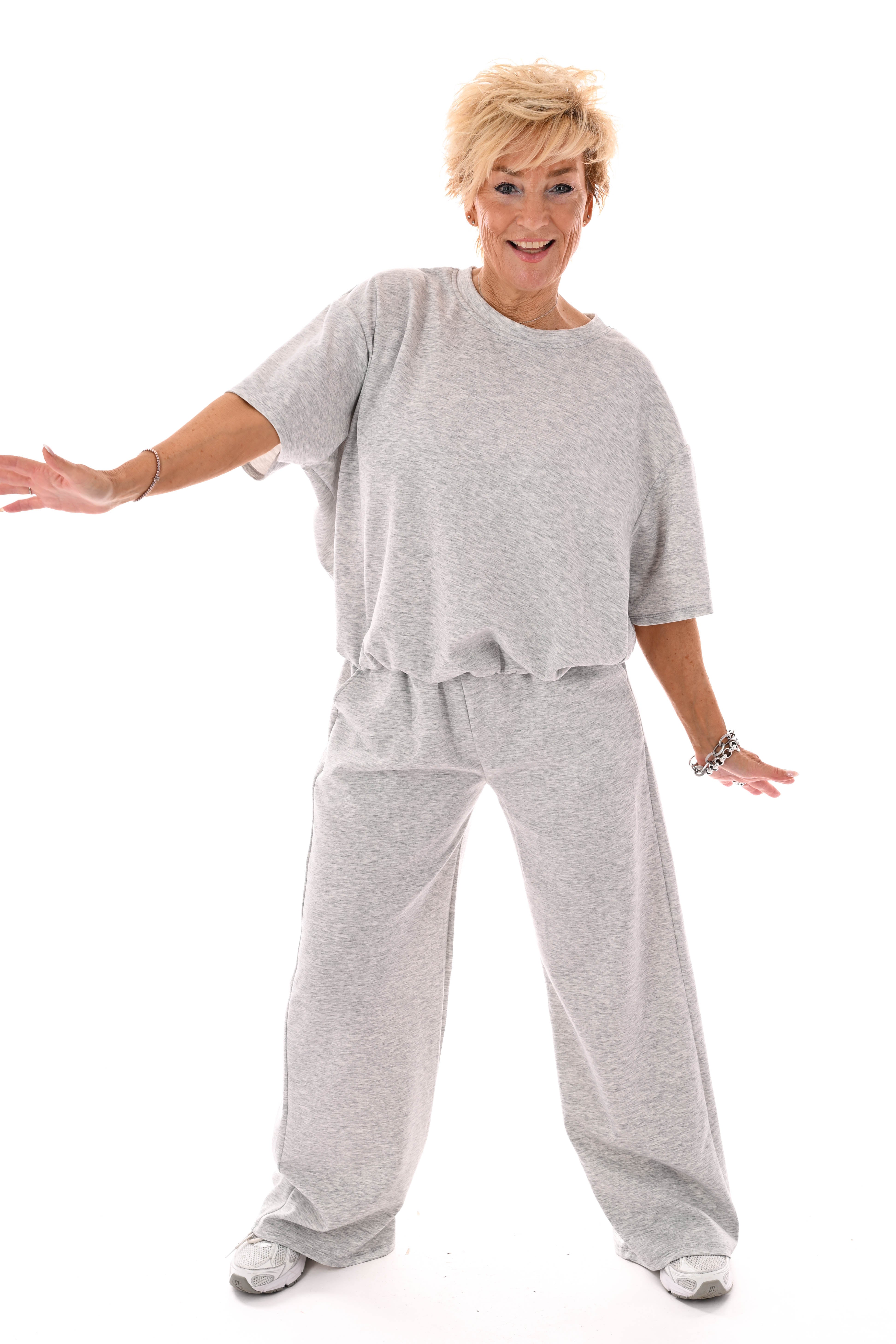 Tweedelig set elastieken band korte mouwen grijs