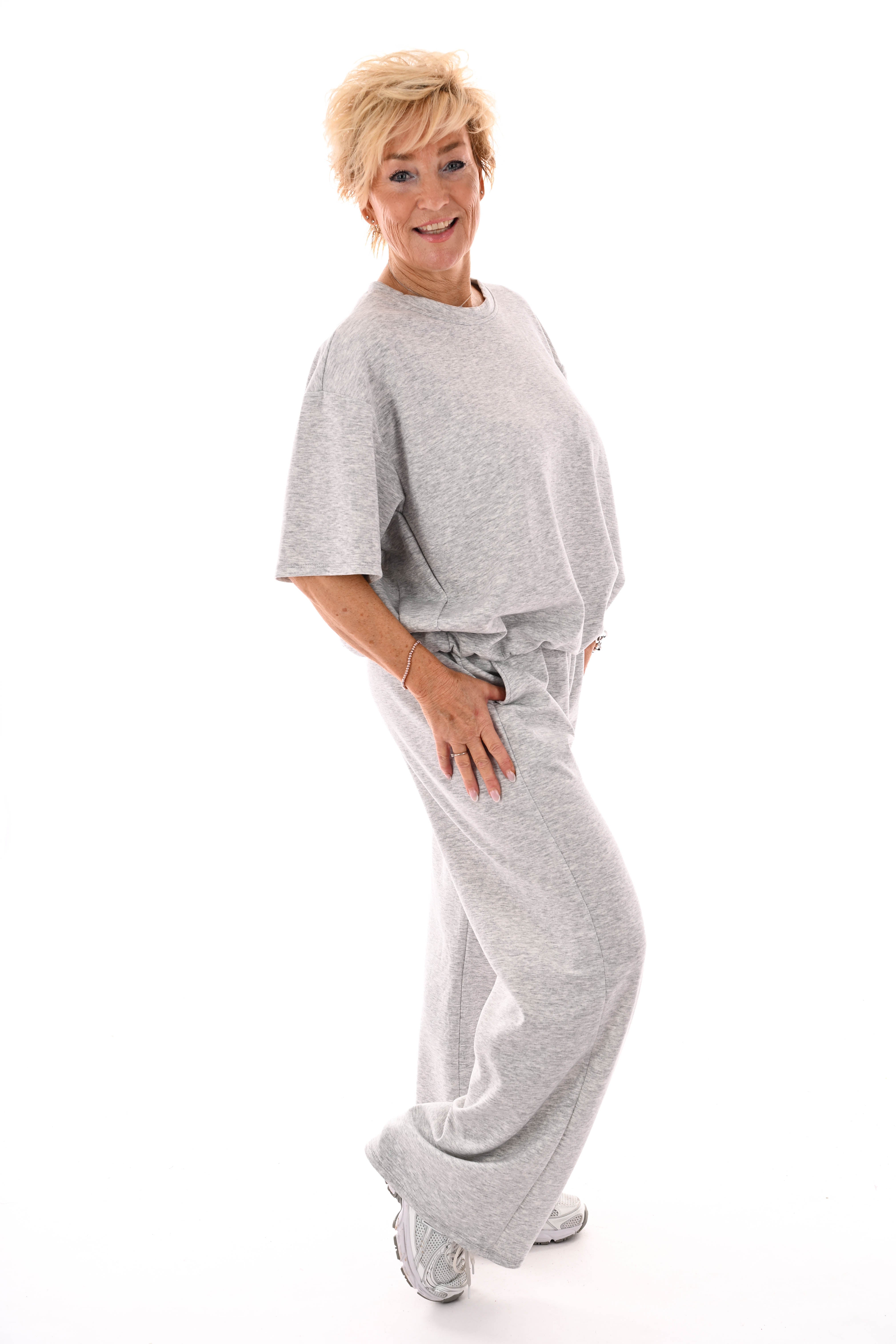 Tweedelig set elastieken band korte mouwen grijs