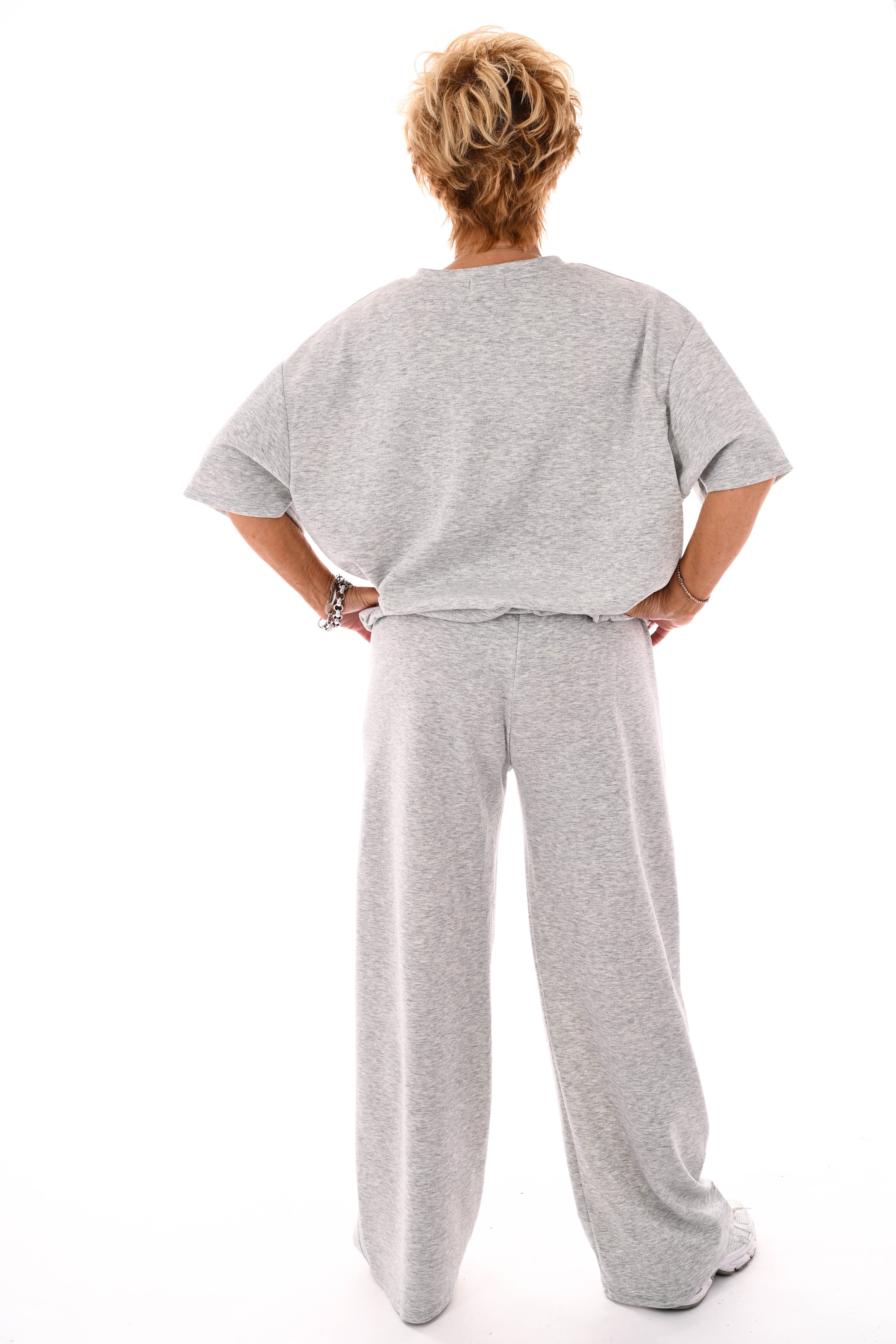 Tweedelig set elastieken band korte mouwen grijs