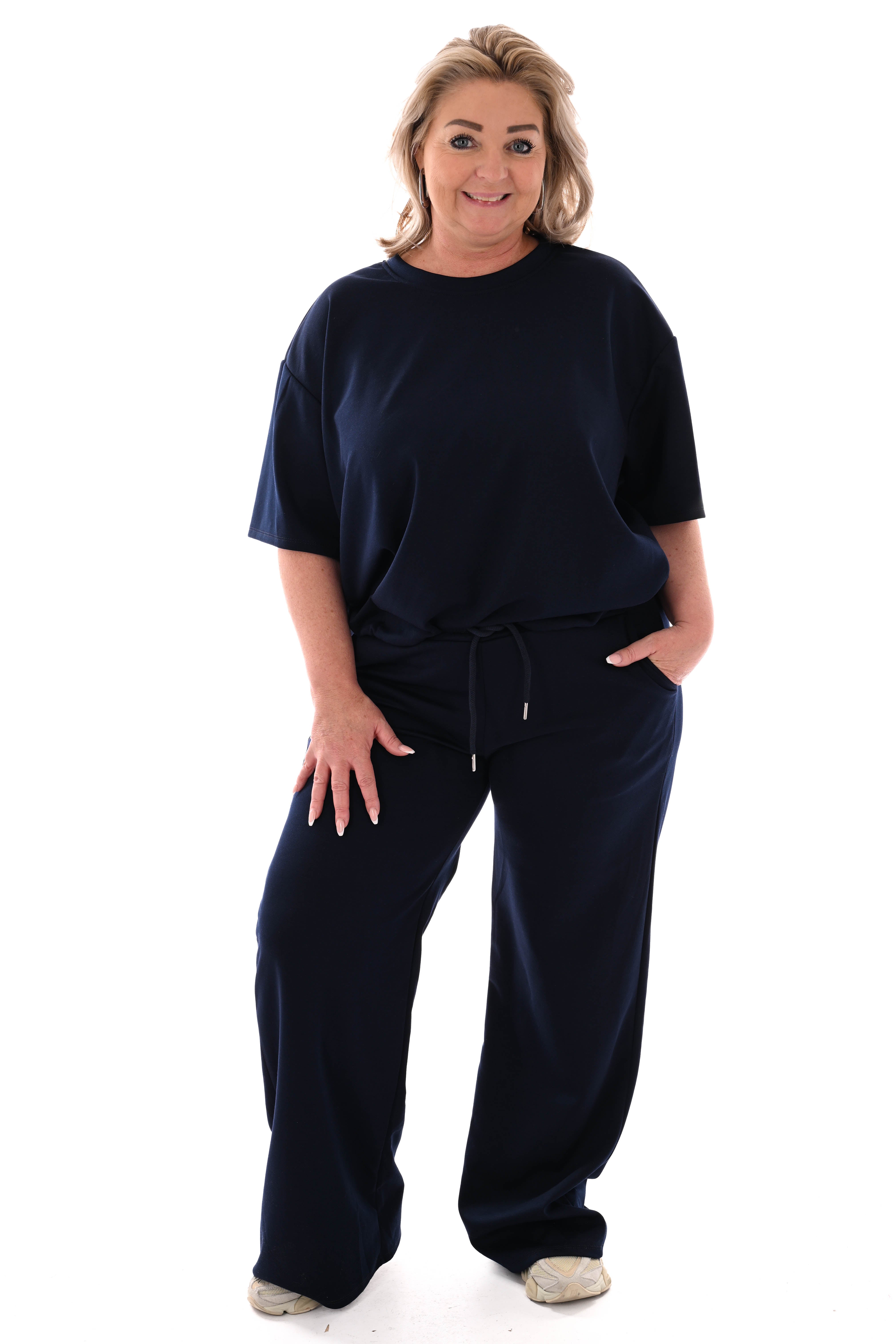 Tweedelig set elastieken band korte mouwen marineblauw