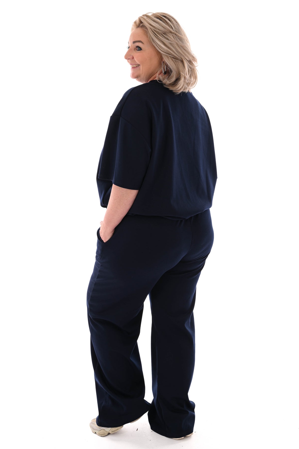 Tweedelig set elastieken band korte mouwen marineblauw