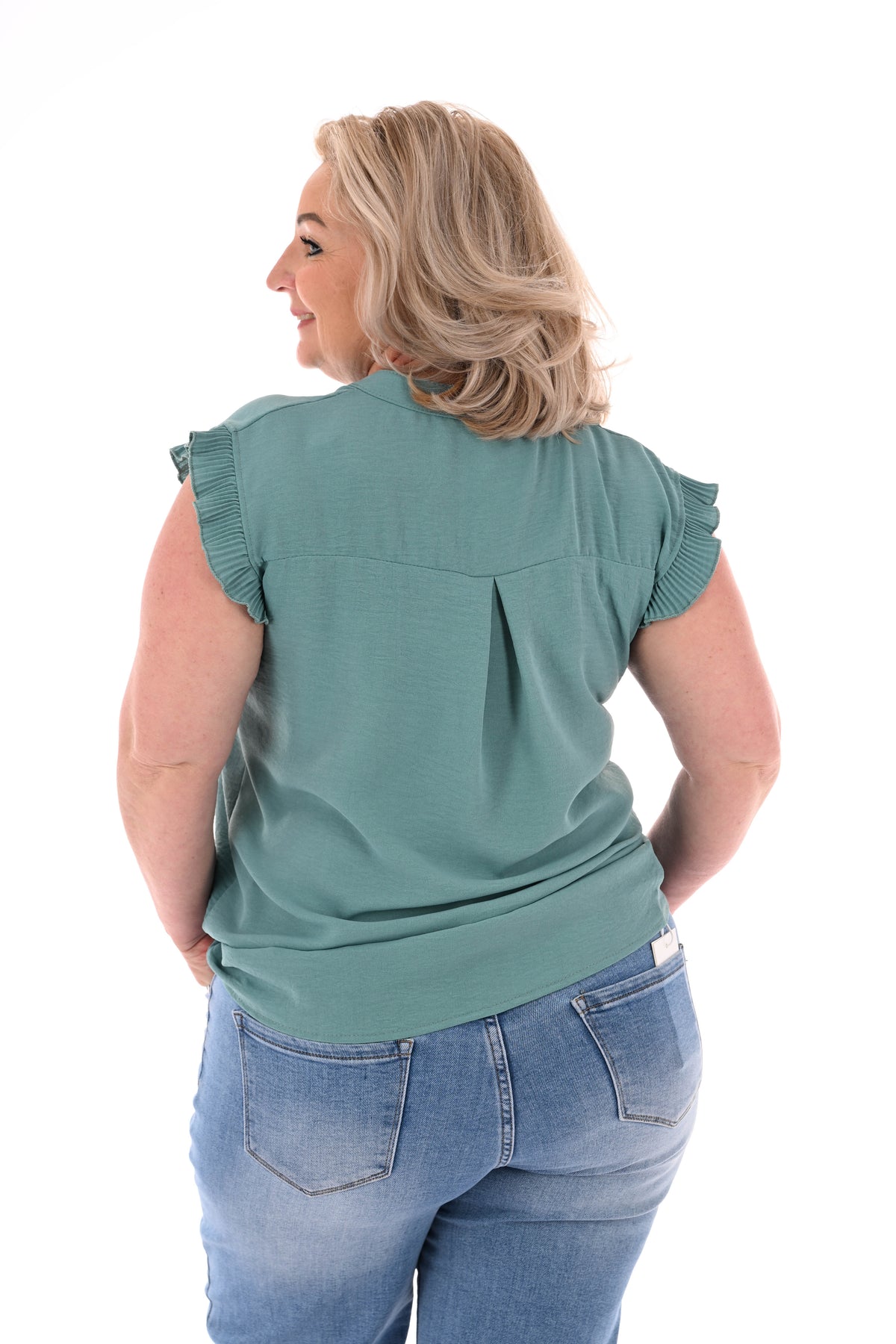 Top v-hals plisse rand groen