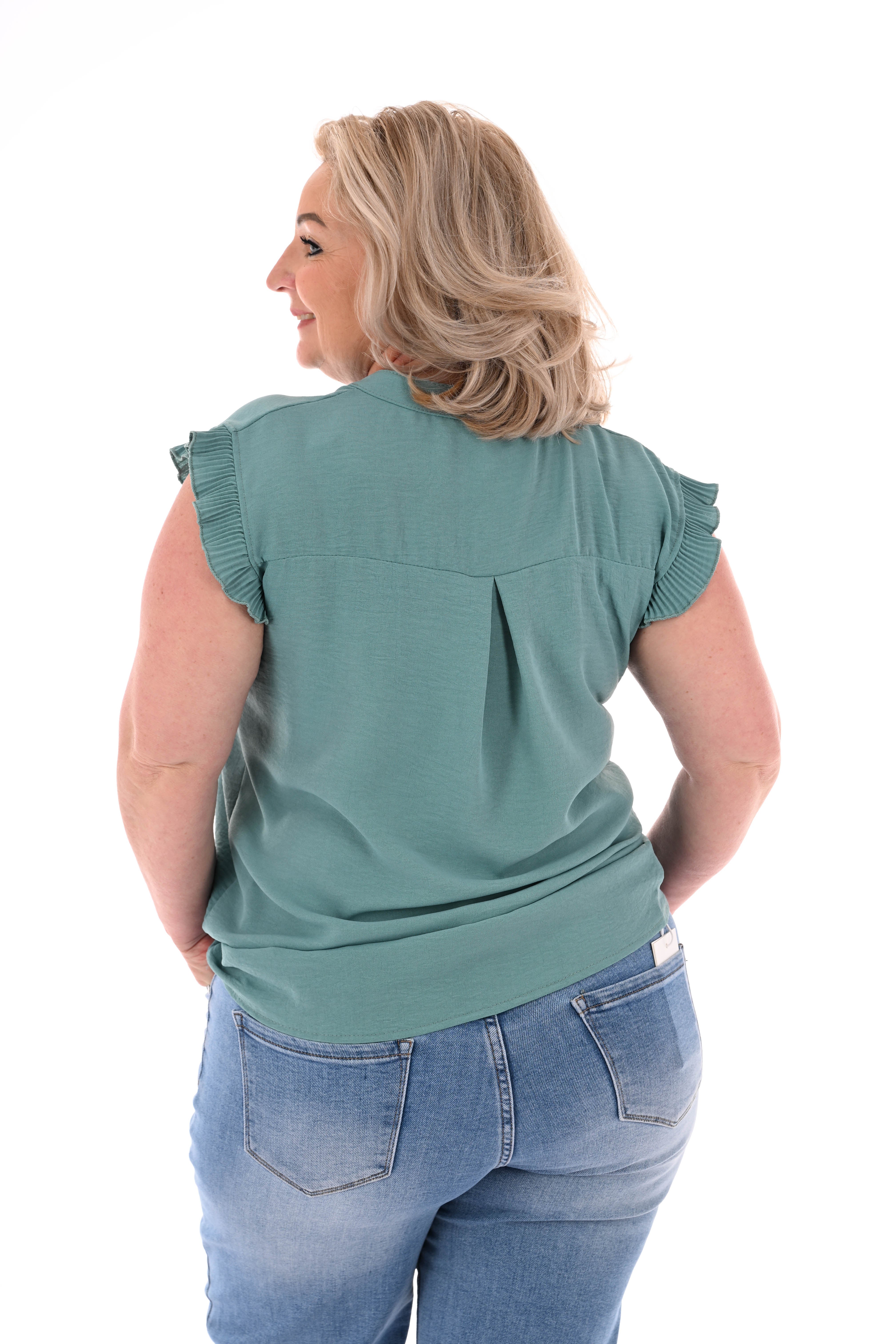 Top v-hals plisse rand groen