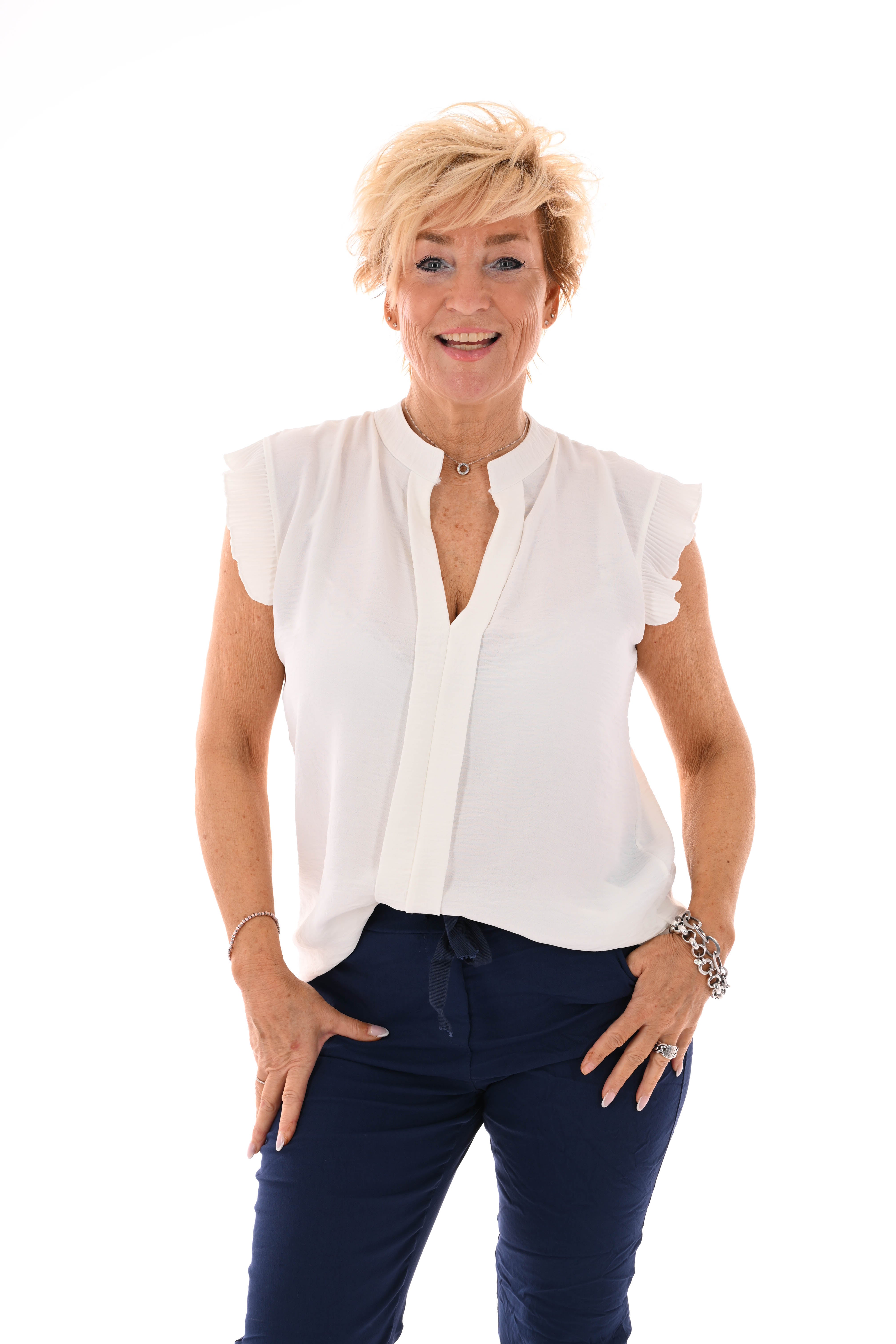 Top v-hals plisse rand roomwit