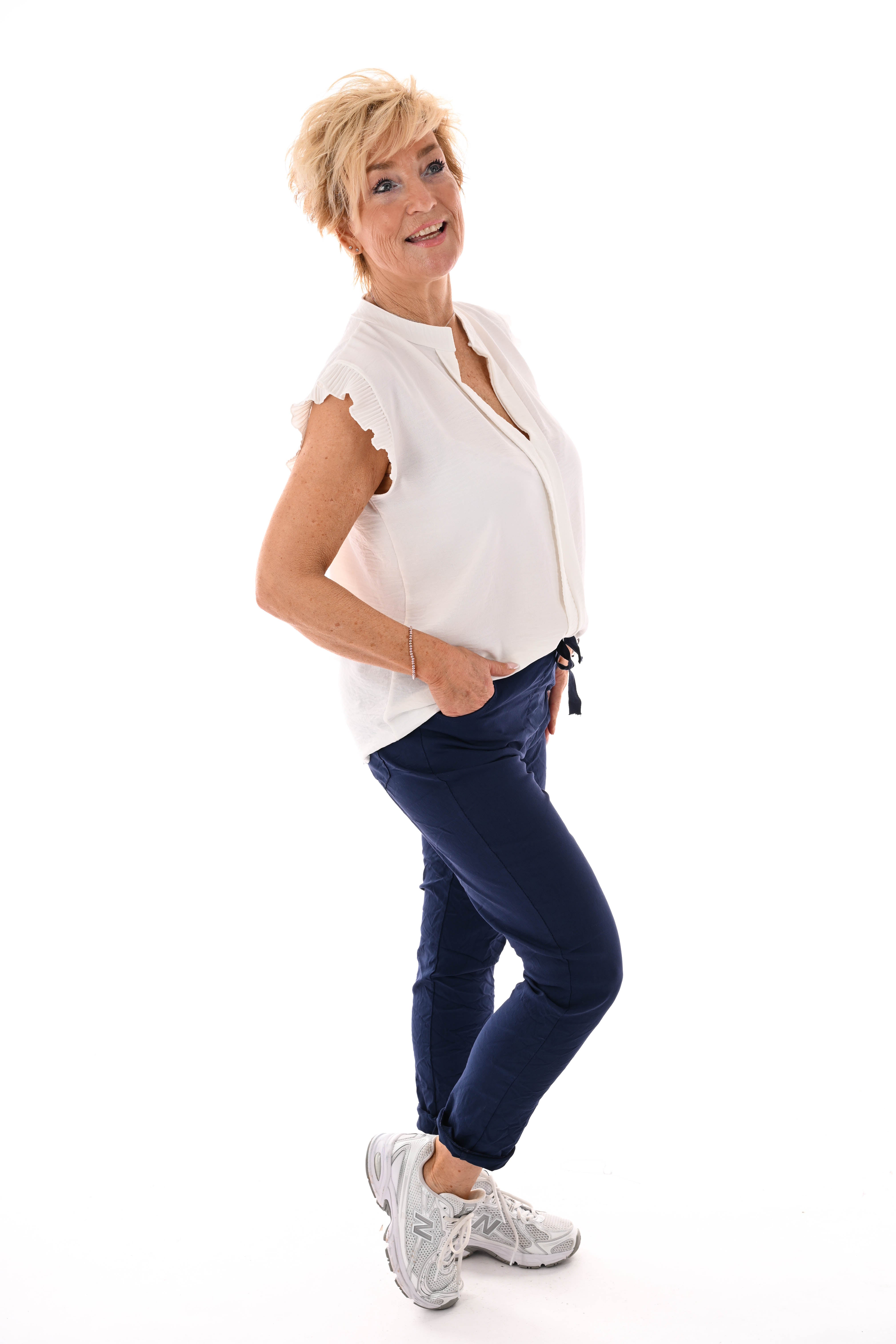 Top v-hals plisse rand roomwit