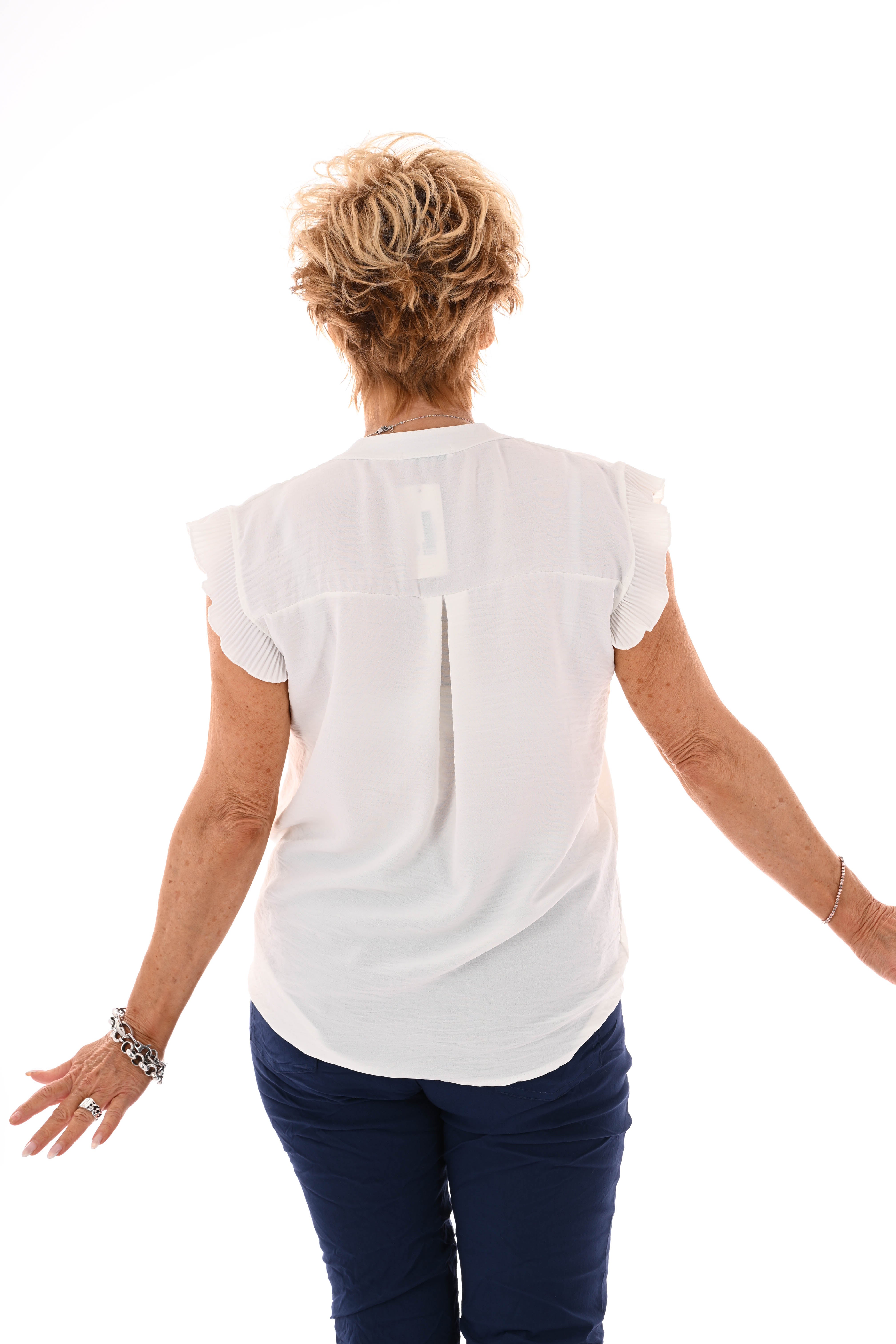 Top v-hals plisse rand roomwit