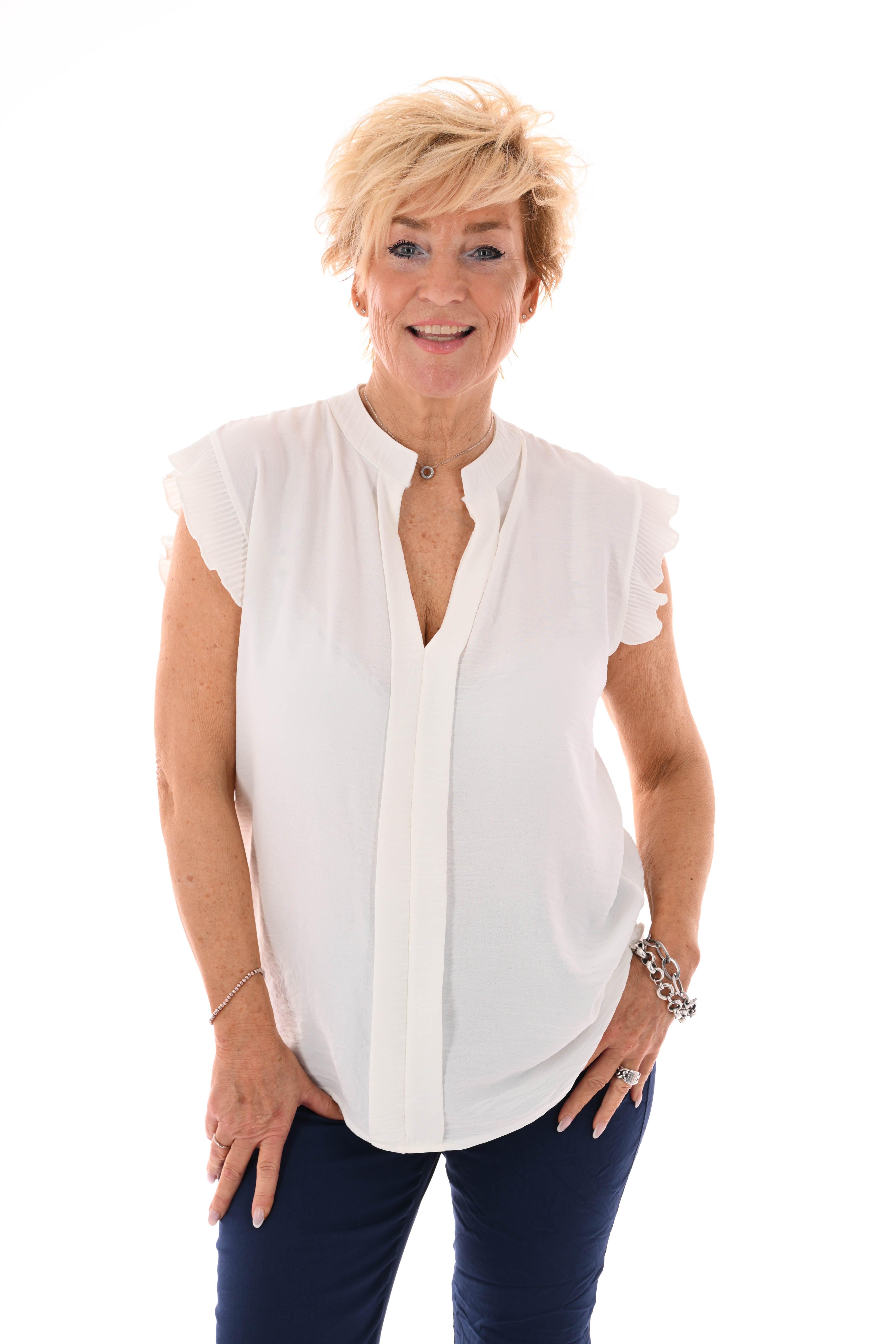 Top v-hals plisse rand roomwit