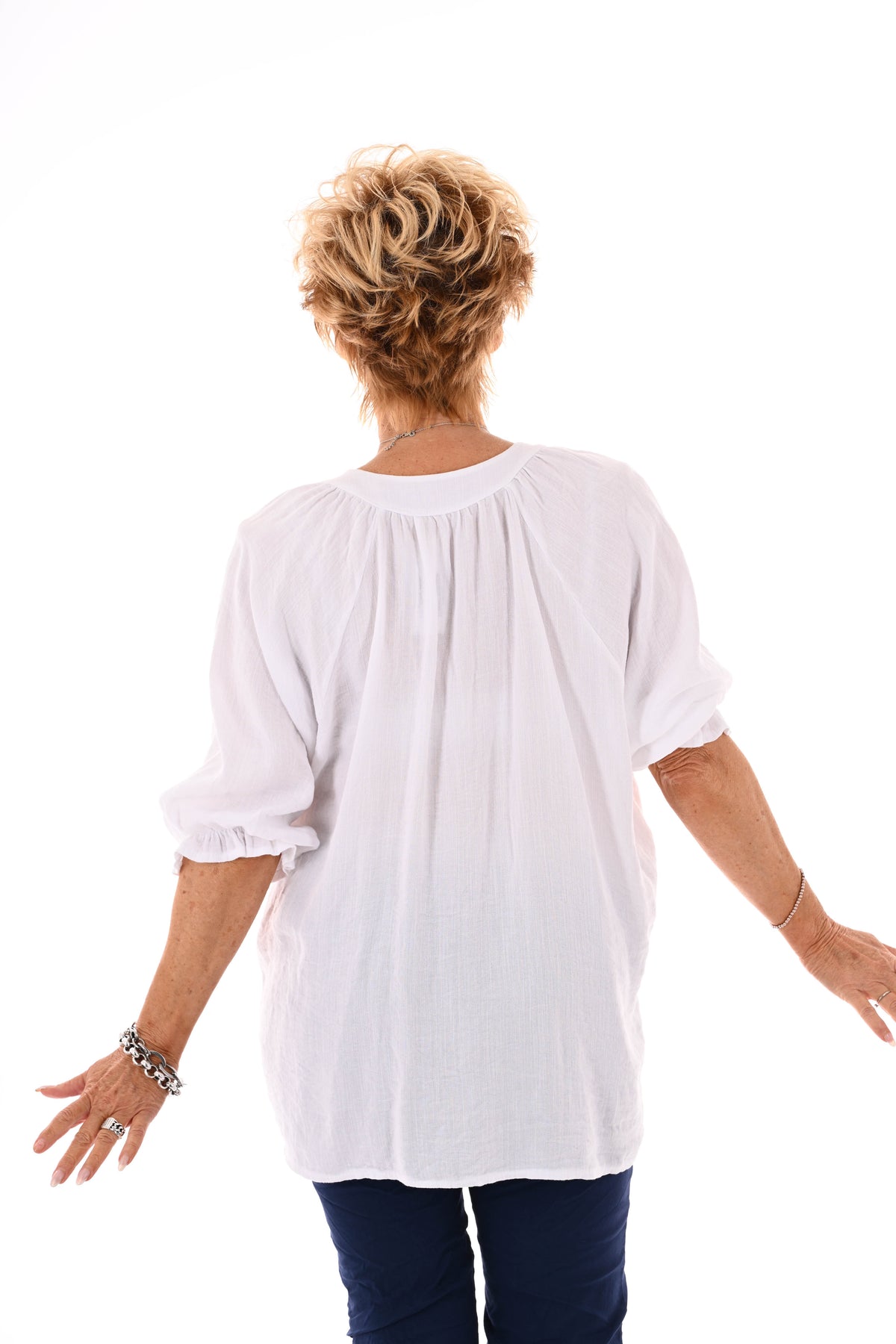 Blouse v-hals korte roezelmouwen wit