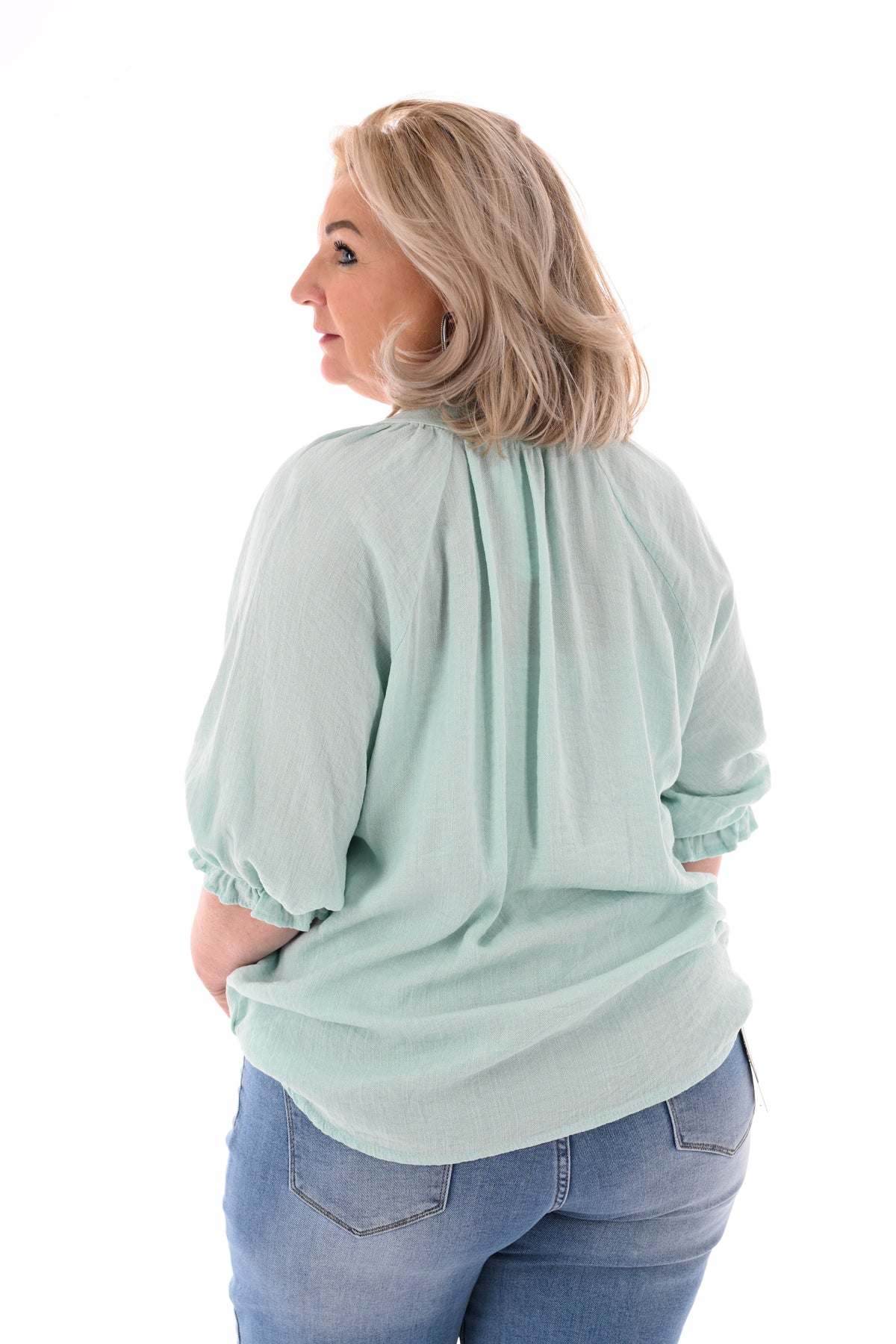Blouse v-hals korte roezelmouwen mintgroen