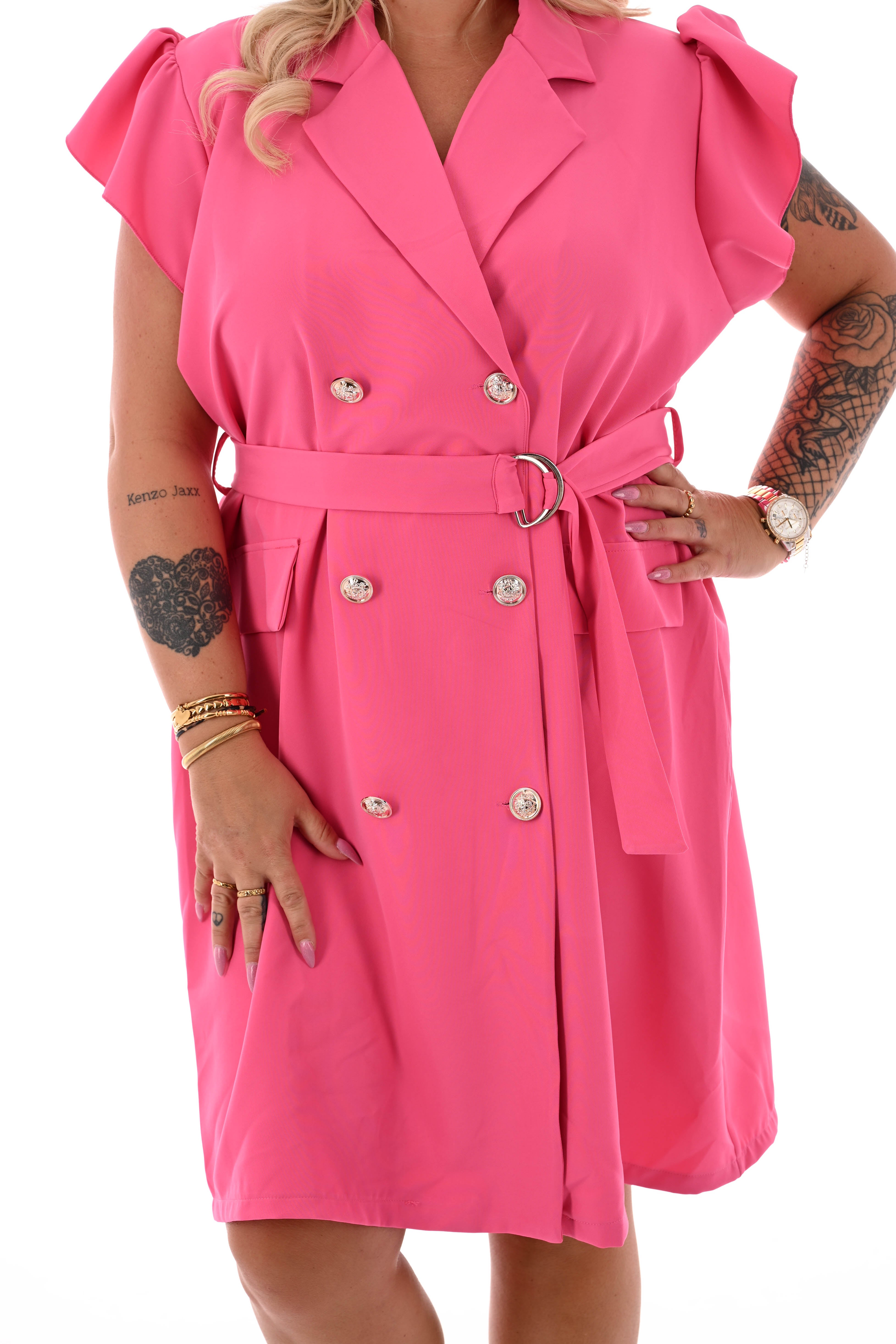 Blazer jurk korte mouwen met ceintuur roze