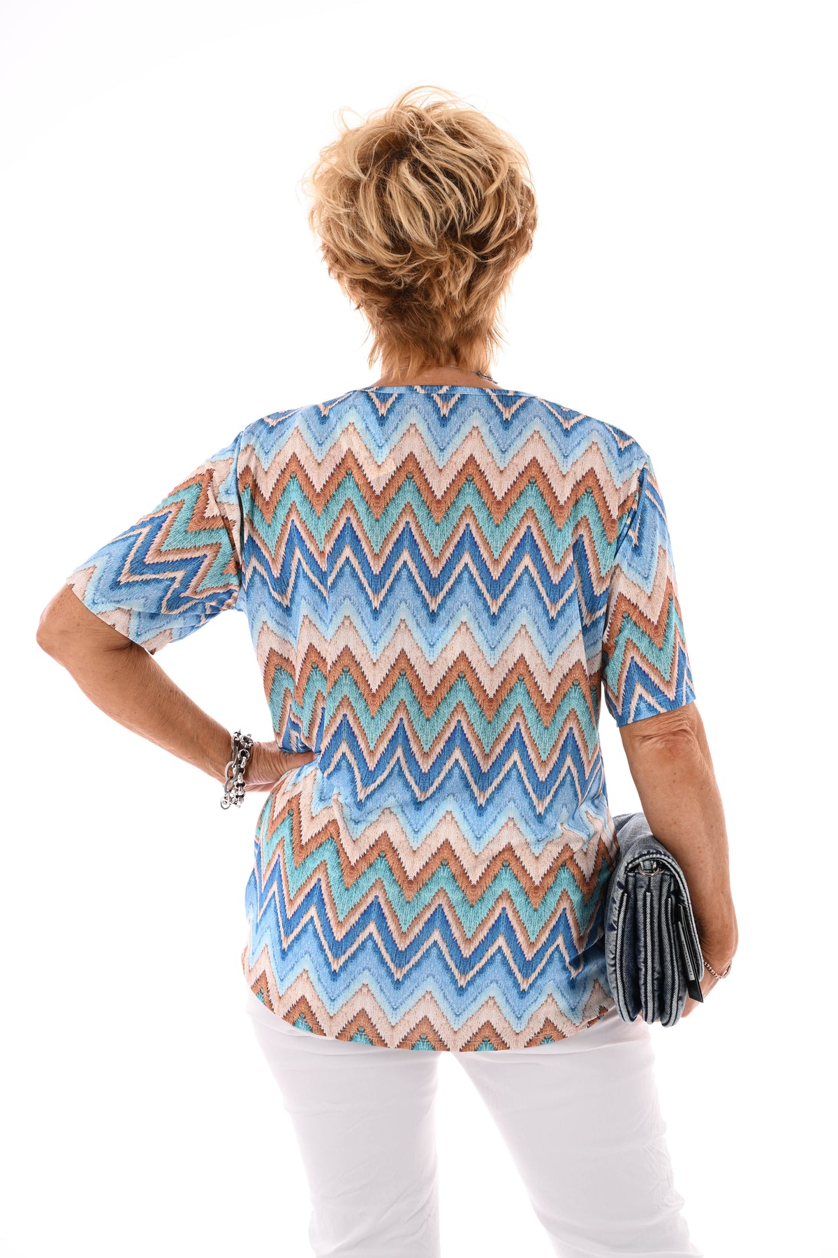 Top met rits zigzag blauw/lichtblauw