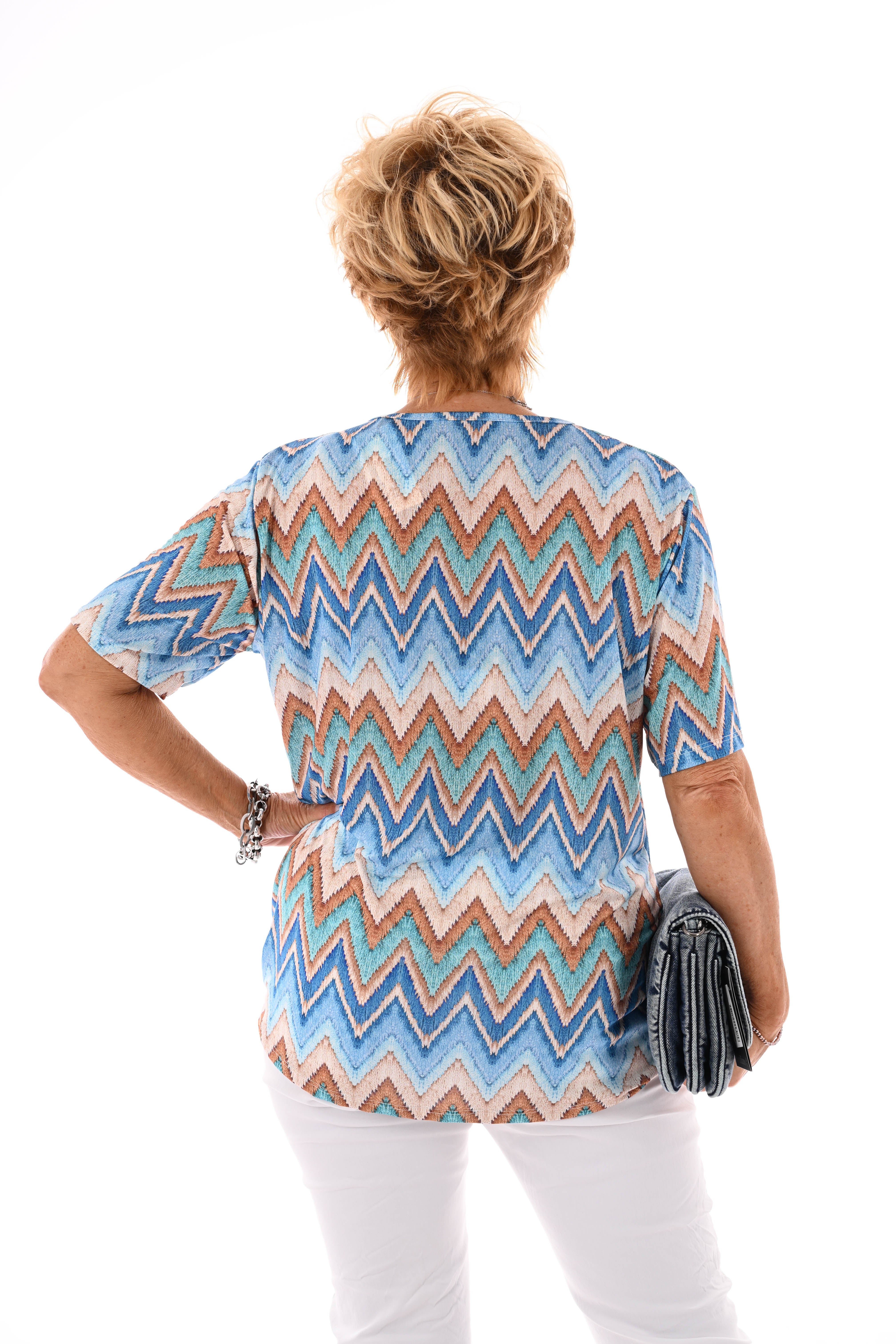 Top met rits zigzag blauw/lichtblauw
