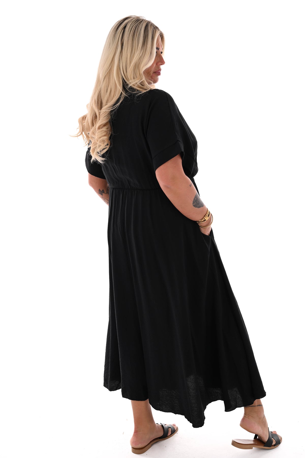 Maxi jurk overslag korte mouwen zwart