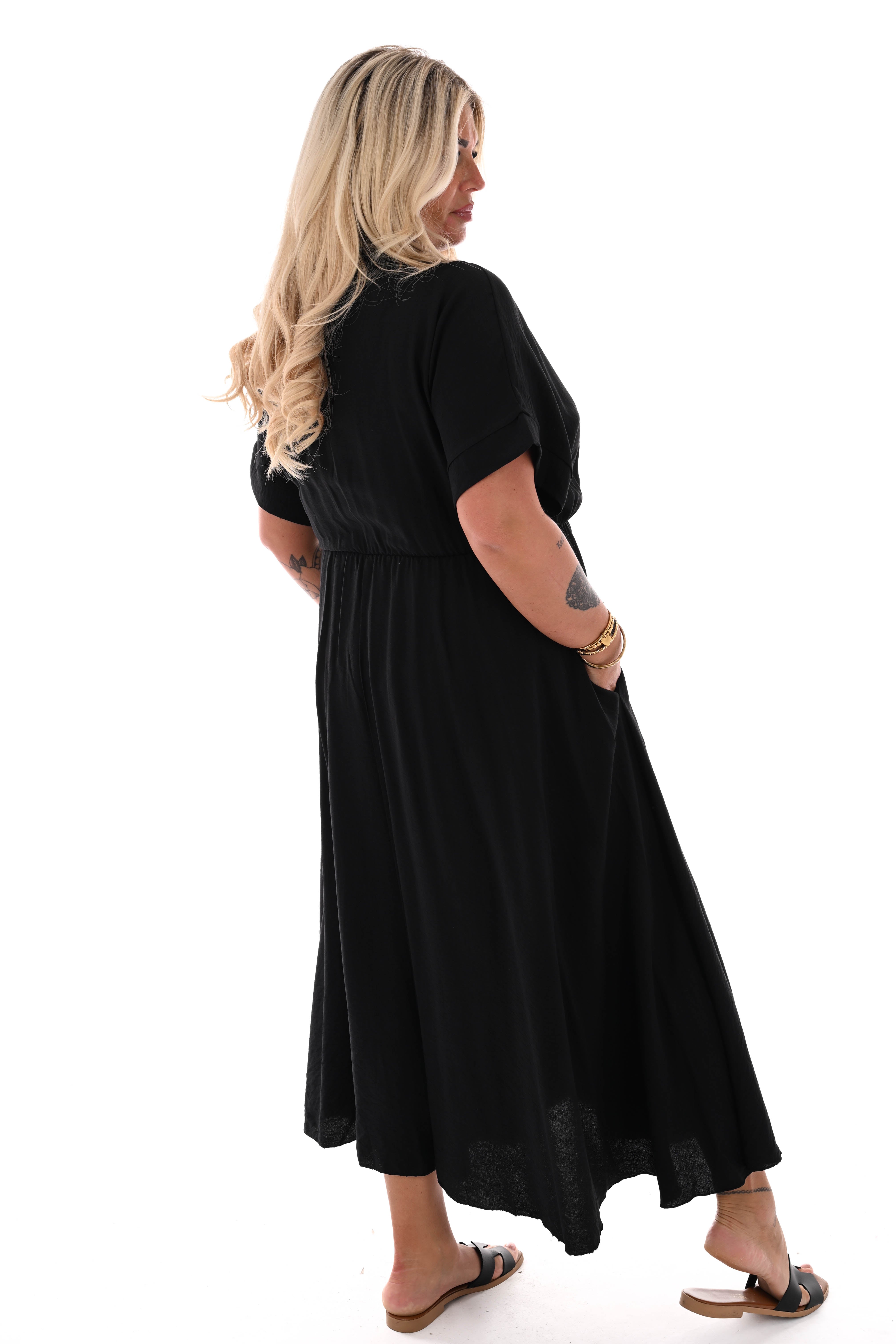 Maxi jurk overslag korte mouwen zwart