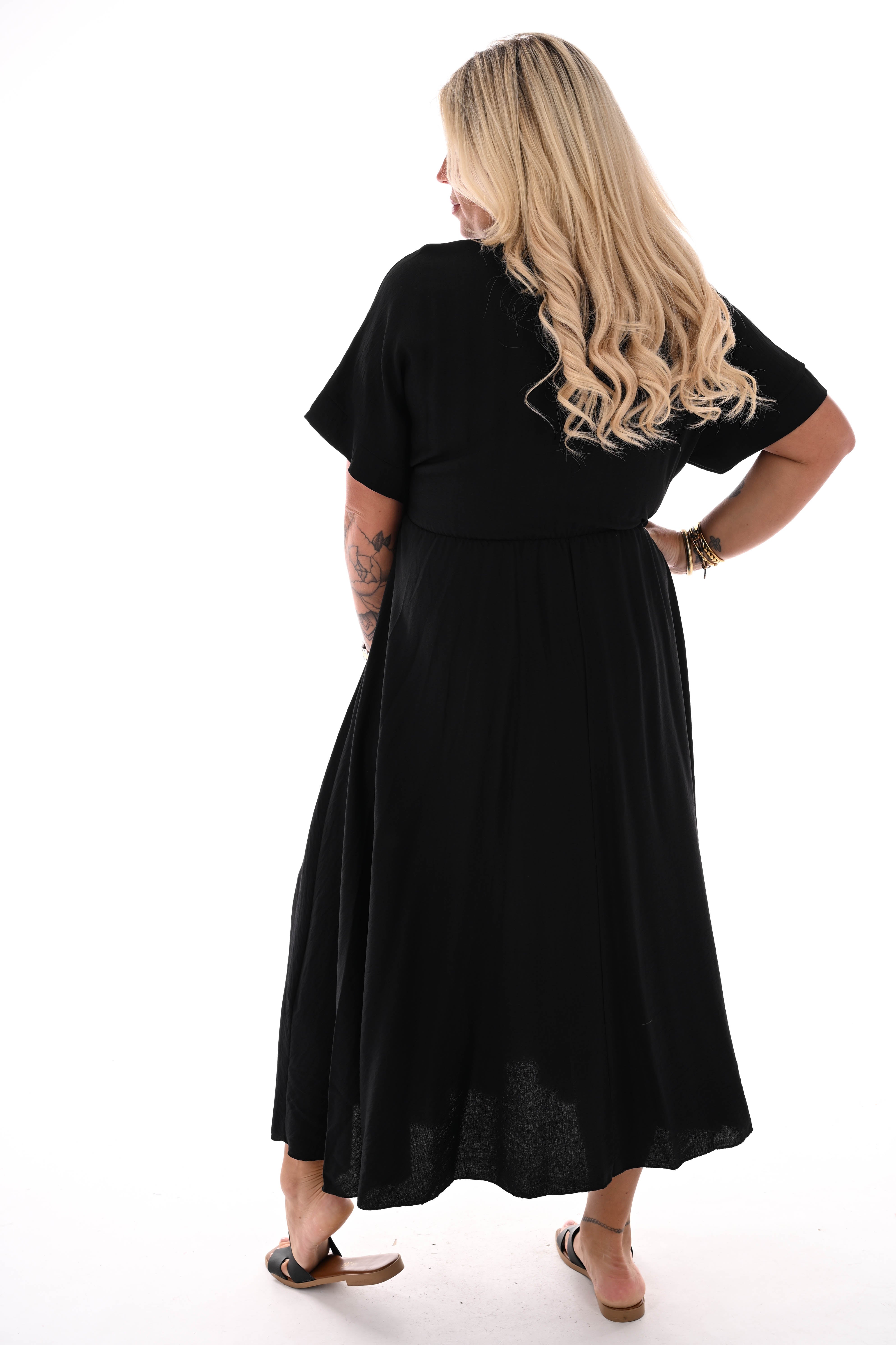 Maxi jurk overslag korte mouwen zwart