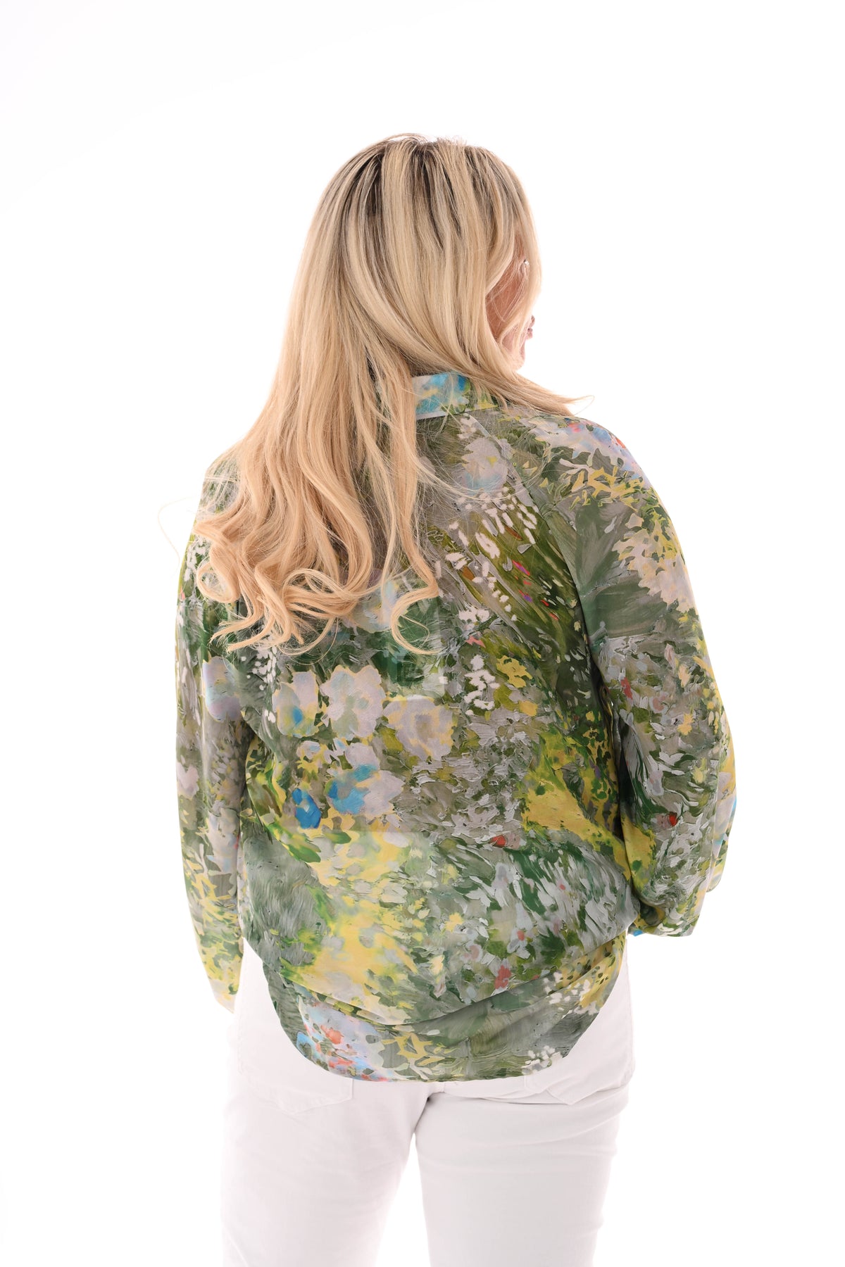 Blouse v-hals aquarel print pistache