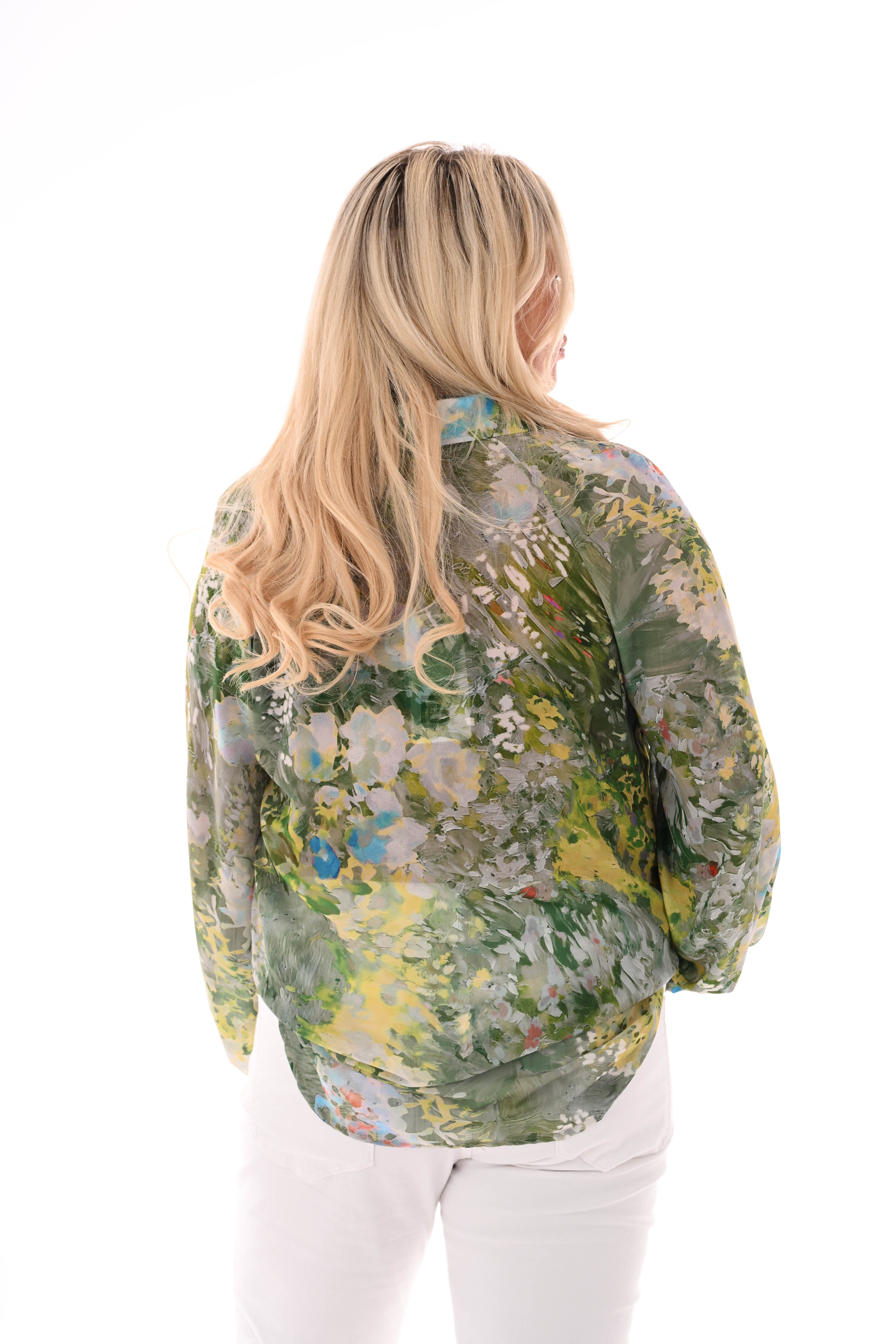Blouse v-hals aquarel print pistache