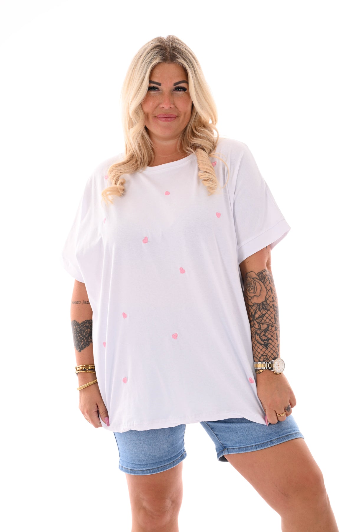 T-shirt kleine hartjes wit