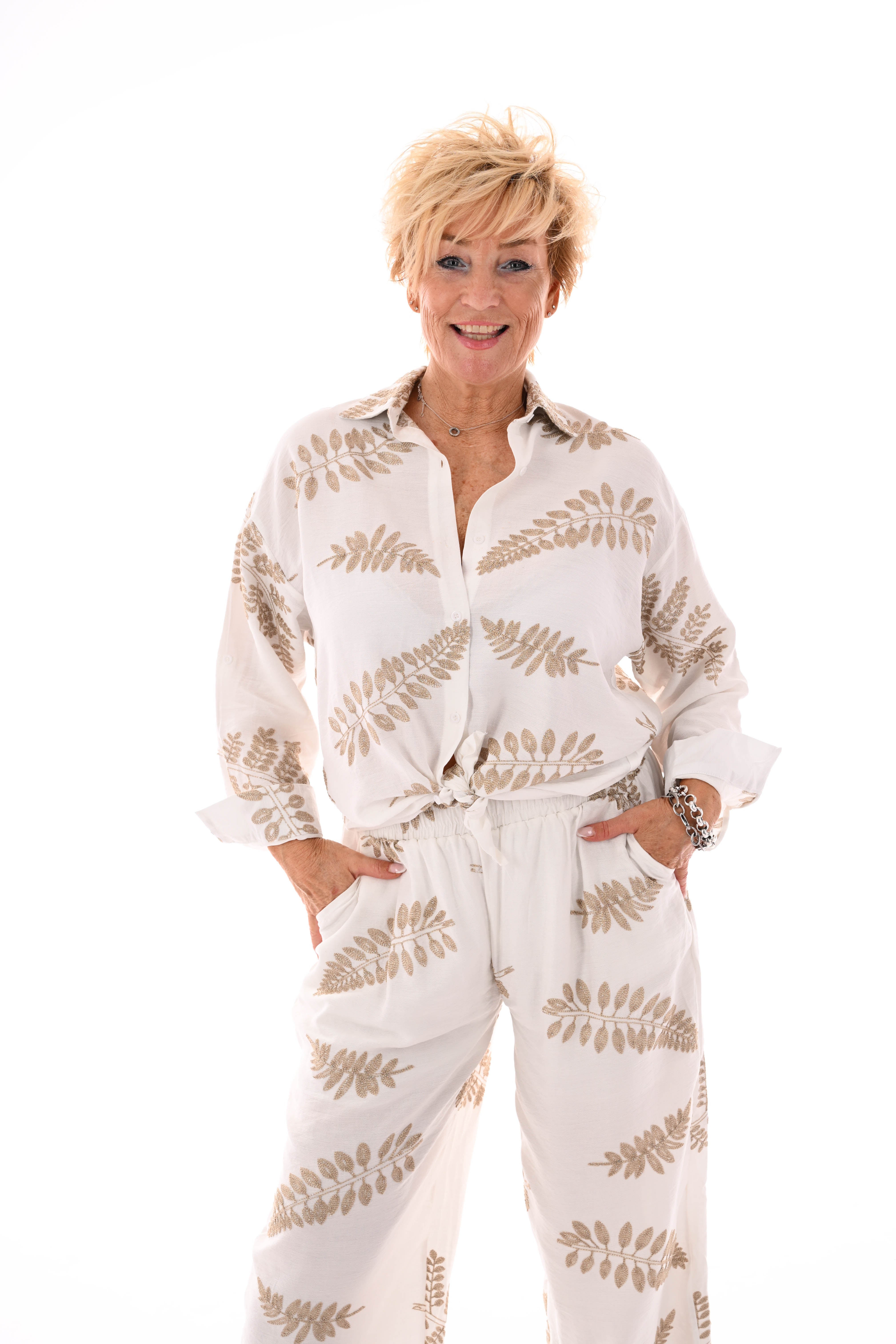 Tweedelig set met bladeren wit