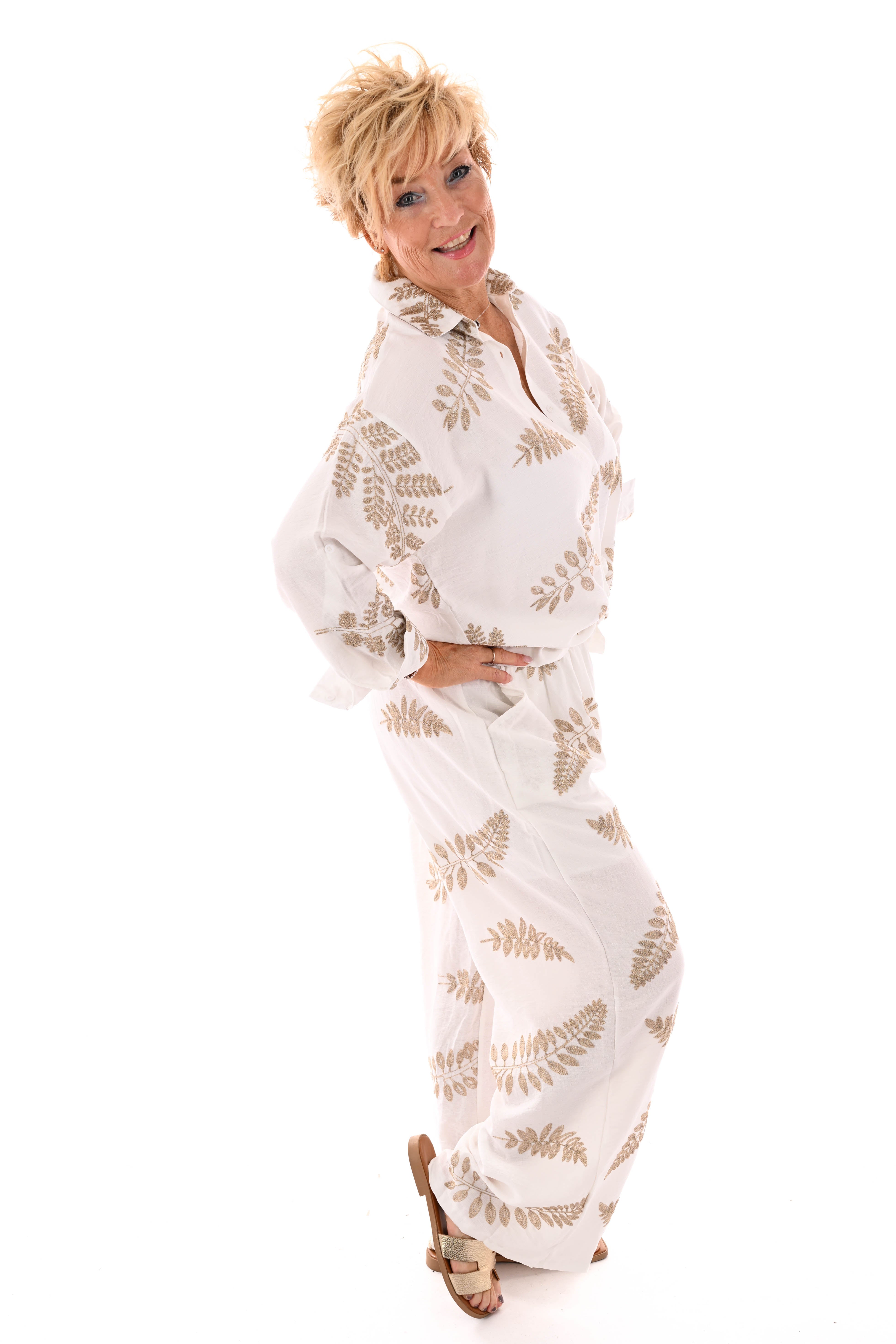 Tweedelig set met bladeren wit