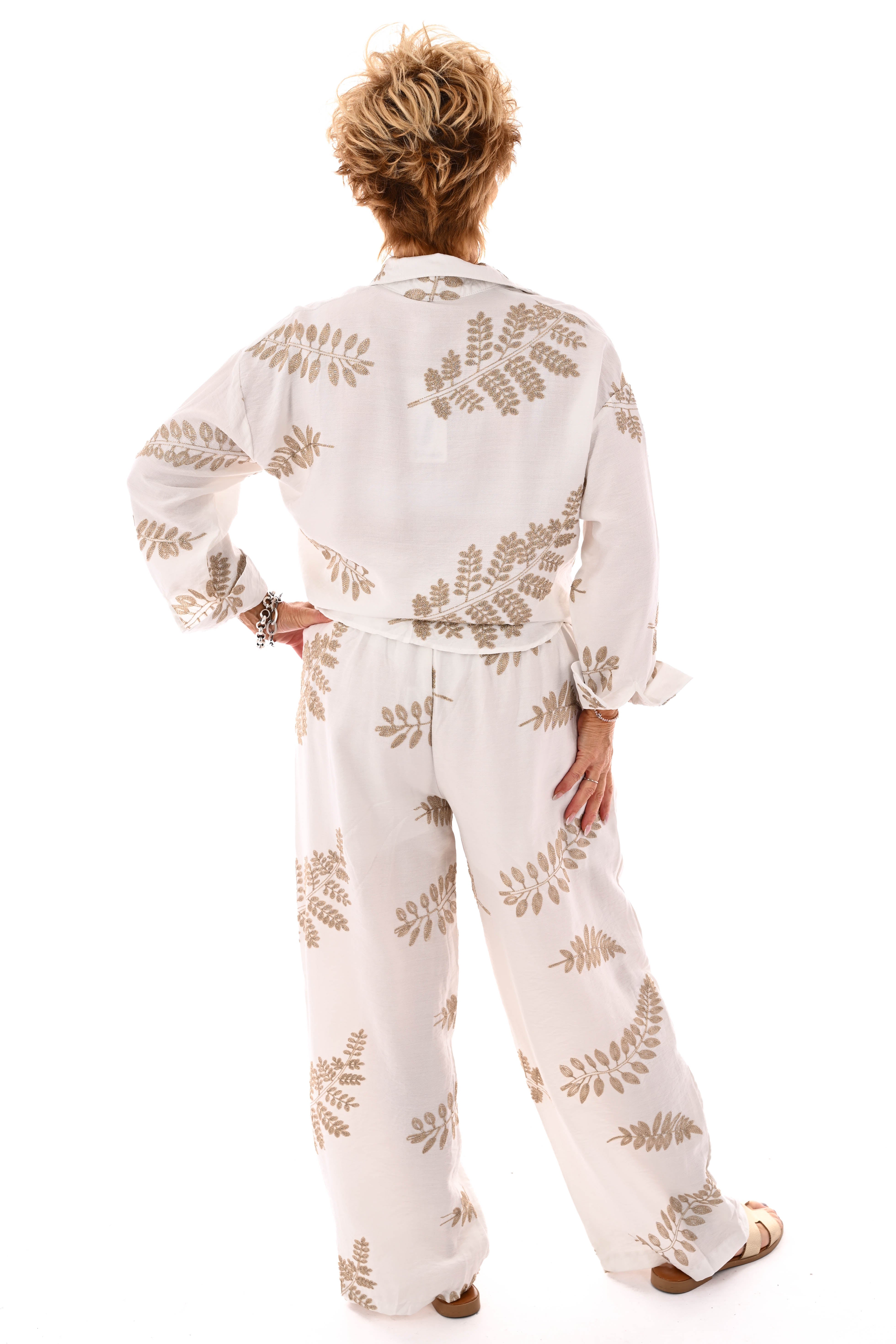 Tweedelig set met bladeren wit