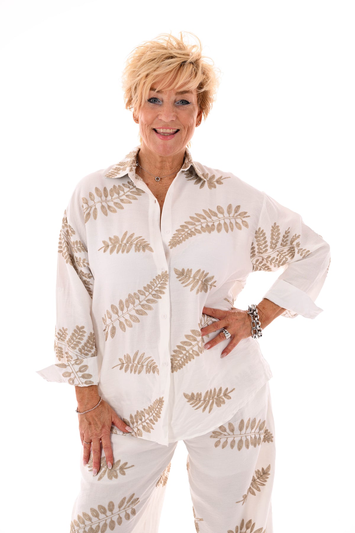 Tweedelig set met bladeren wit