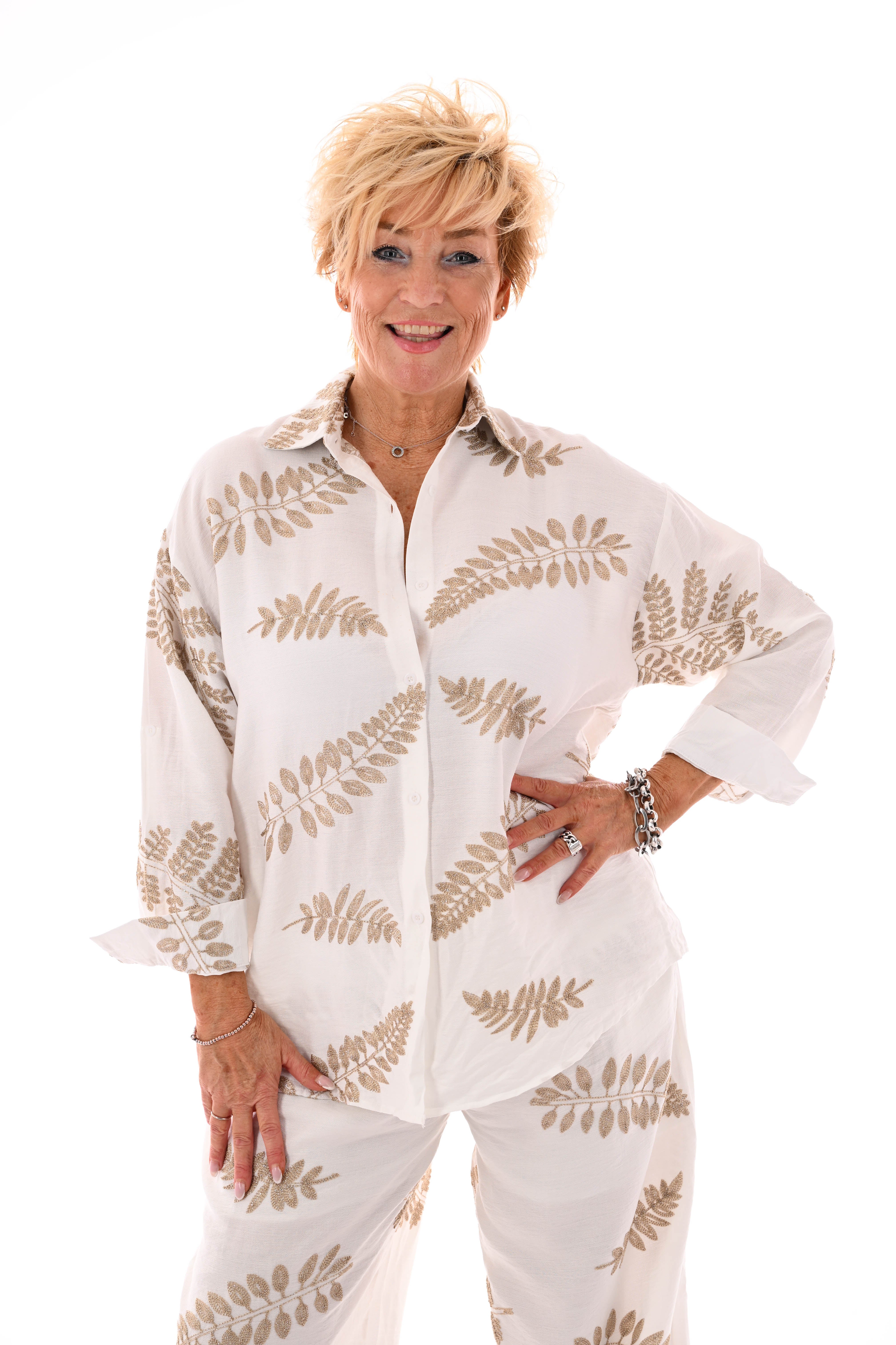 Tweedelig set met bladeren wit