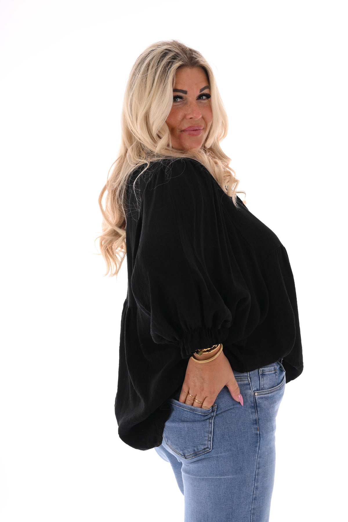 Blouse 3/4e vleermuismouw zwart