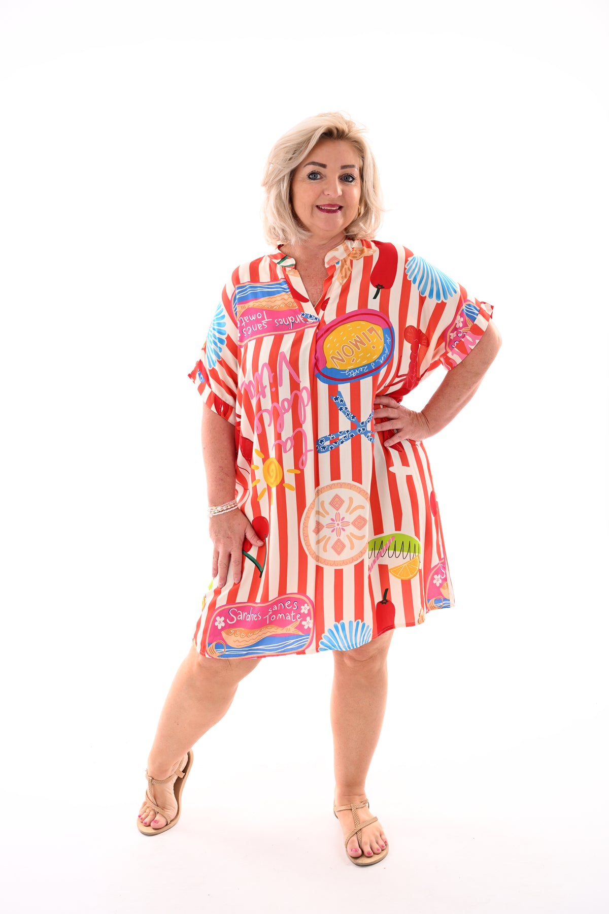 Tuniek v-hals print oranje/roomwit