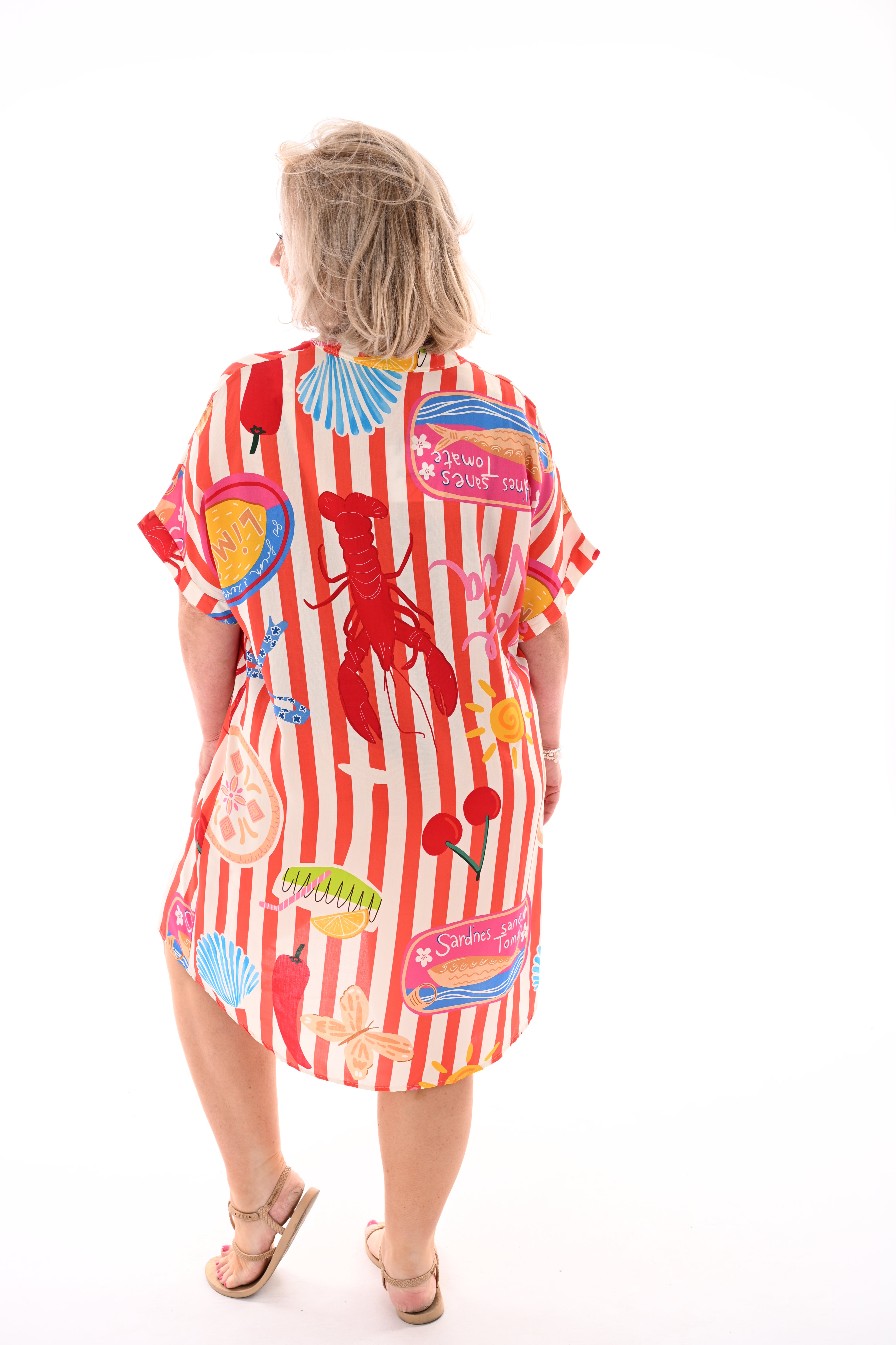 Tuniek v-hals print oranje/roomwit