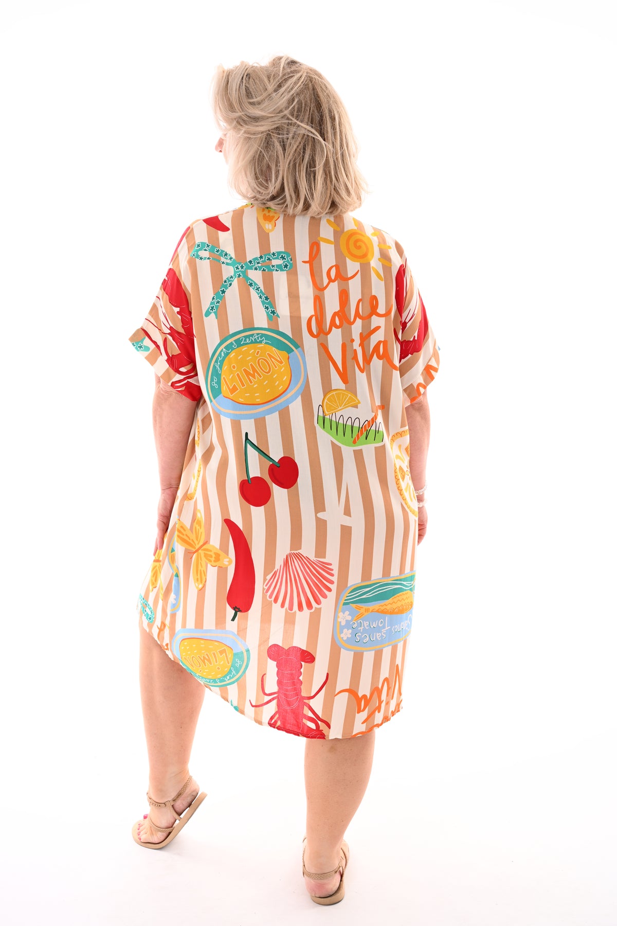 Tuniek v-hals print camel/roomwit