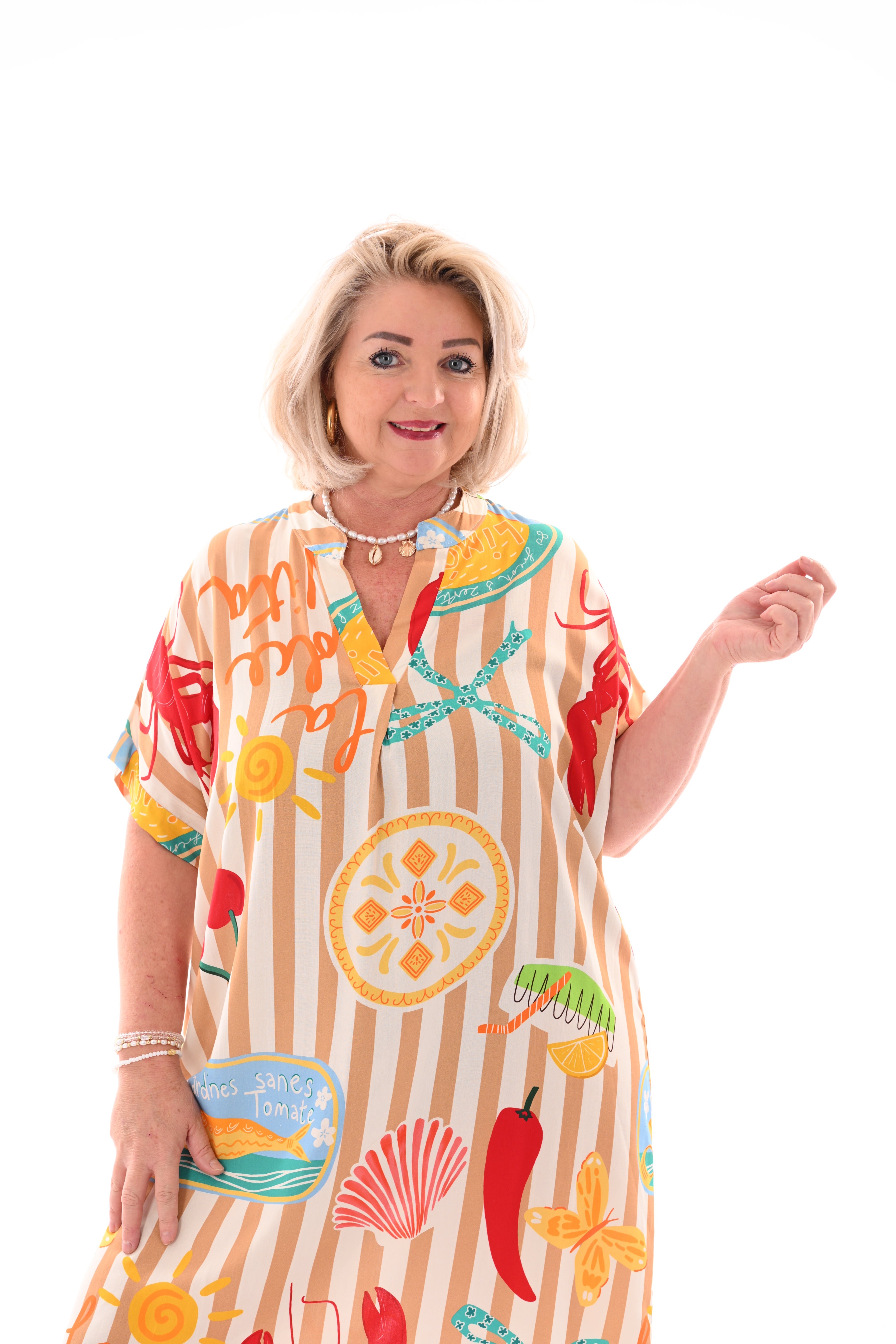 Tuniek v-hals print camel/roomwit