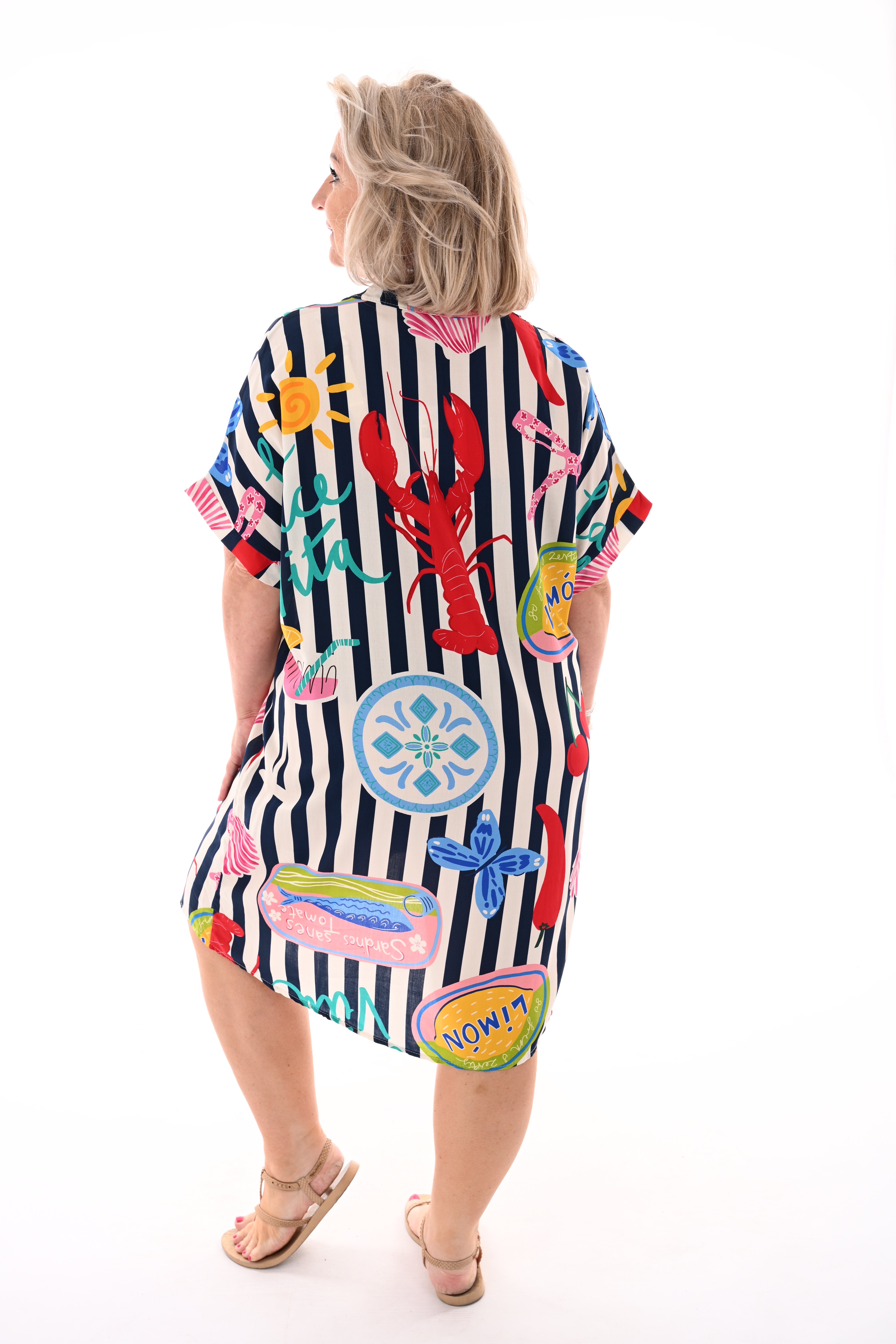 Tuniek v-hals print marineblauw/roomwit