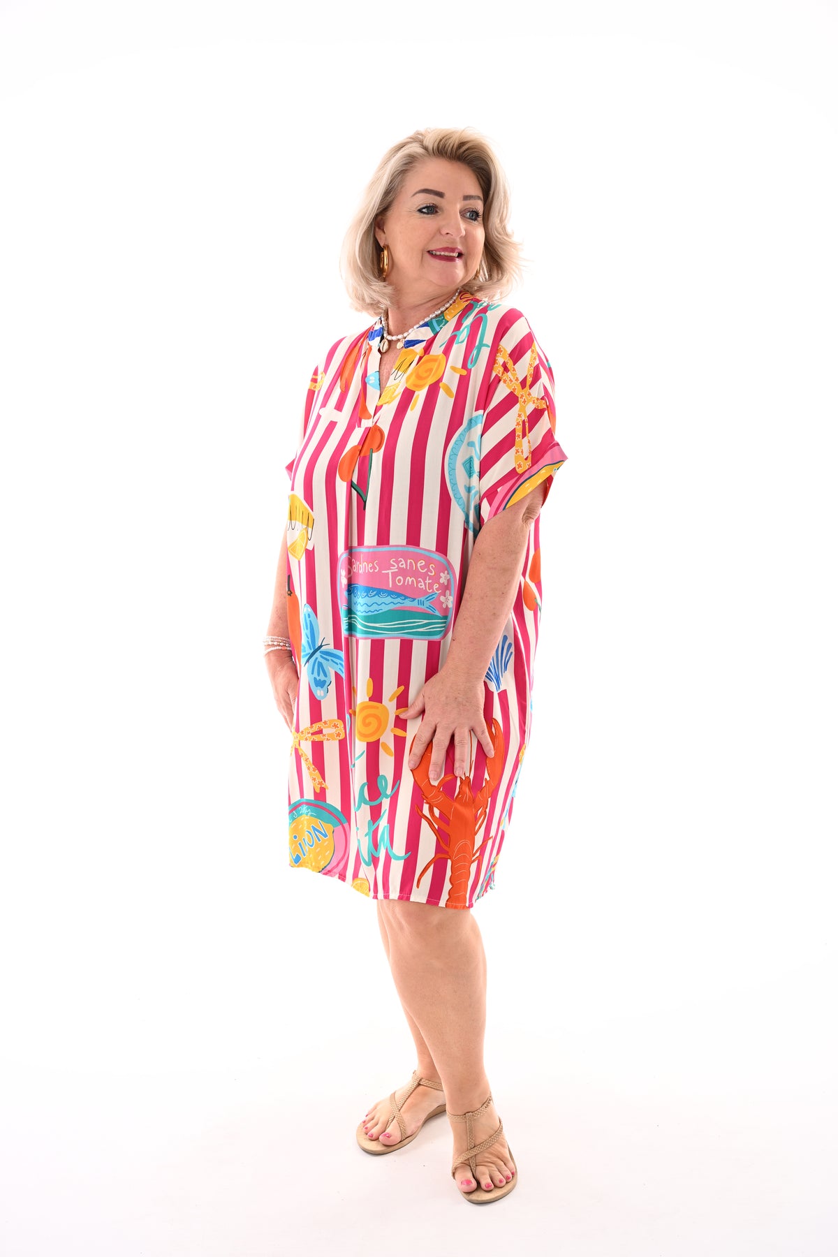 Tuniek v-hals print fuchsia/roomwit
