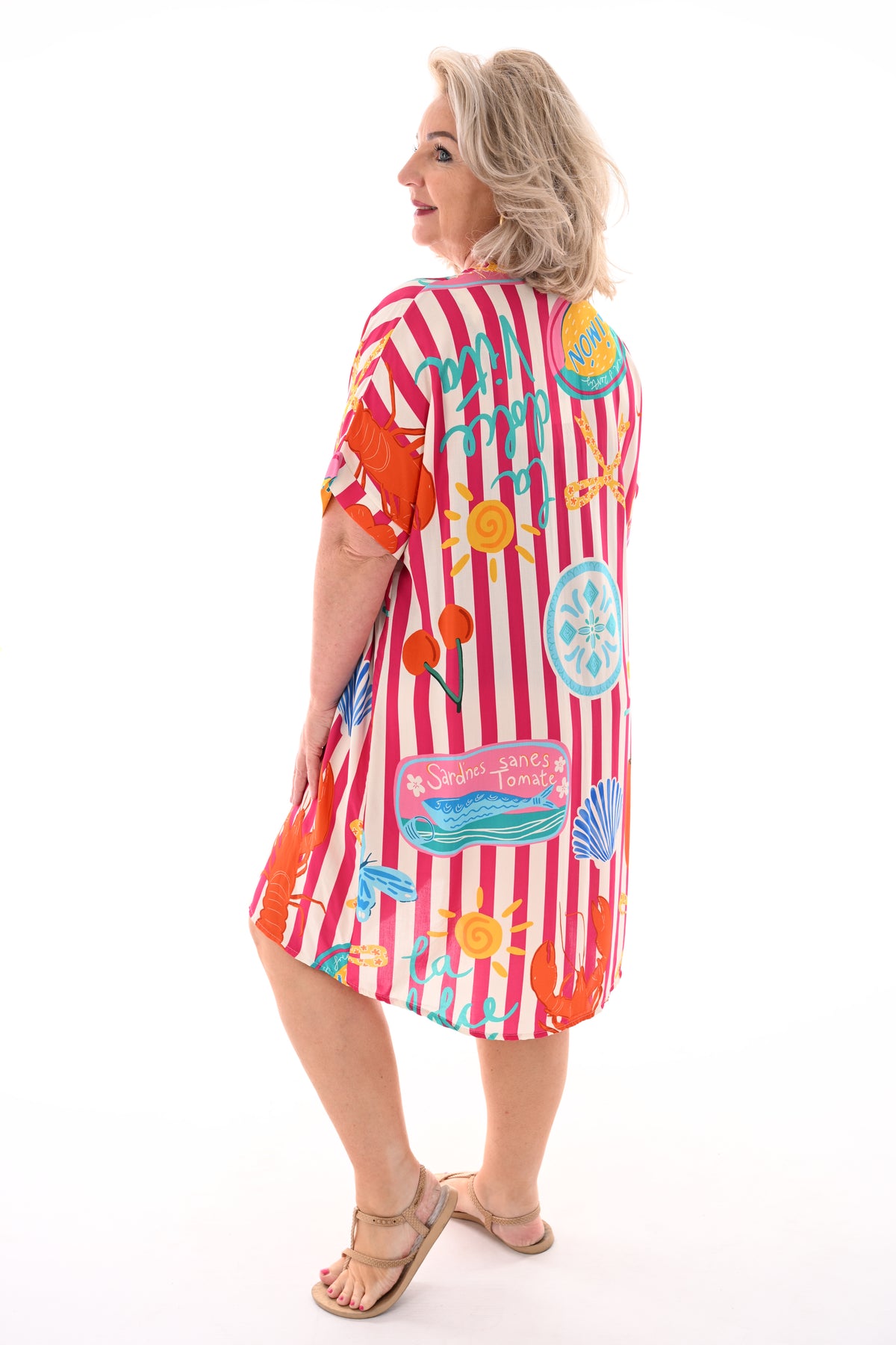 Tuniek v-hals print fuchsia/roomwit