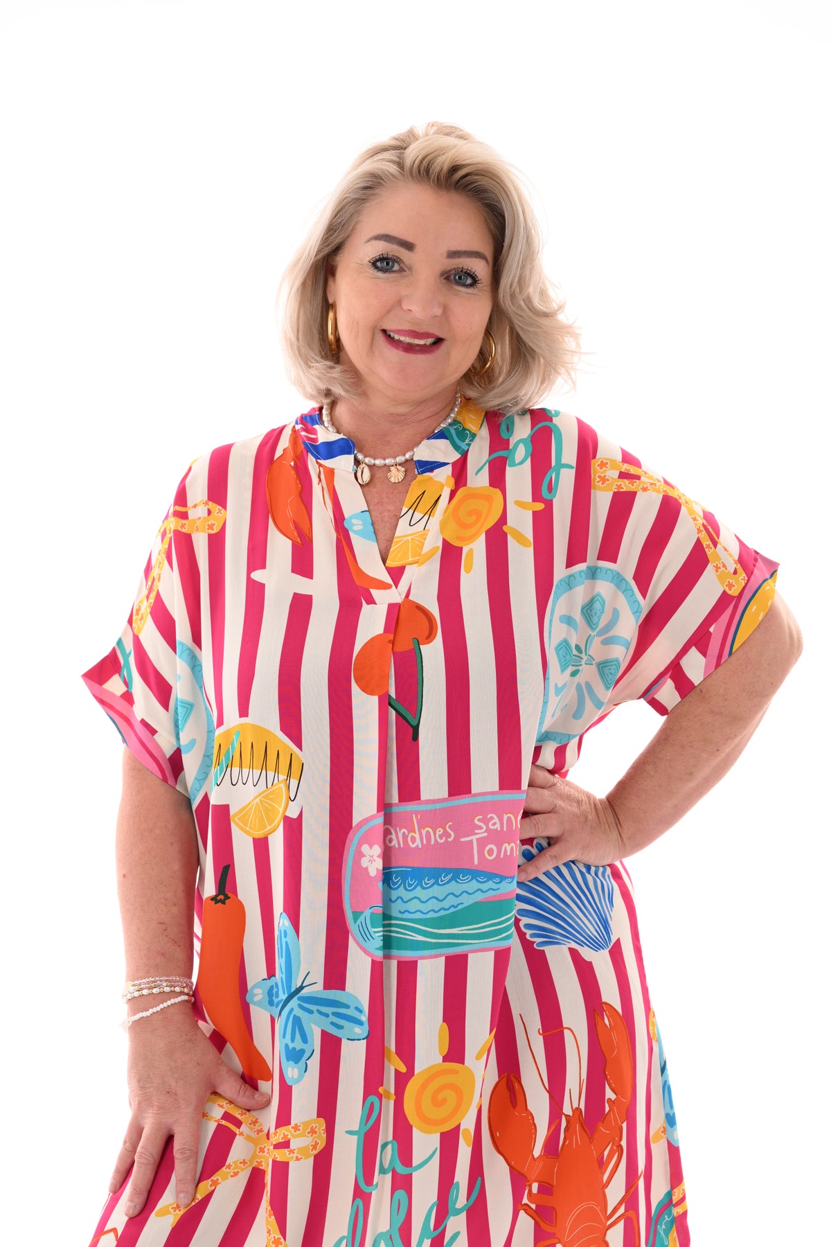 Tuniek v-hals print fuchsia/roomwit