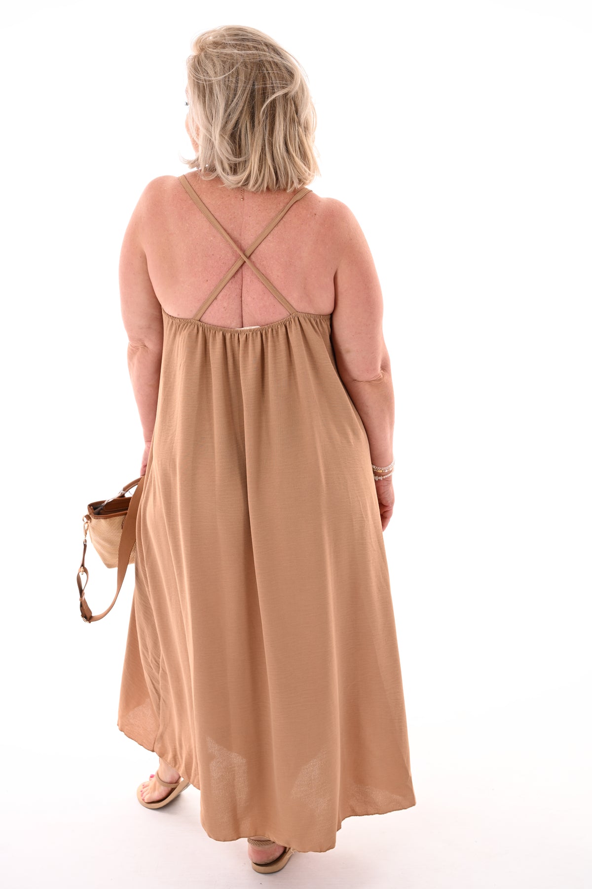 Lange jurk roezels camel