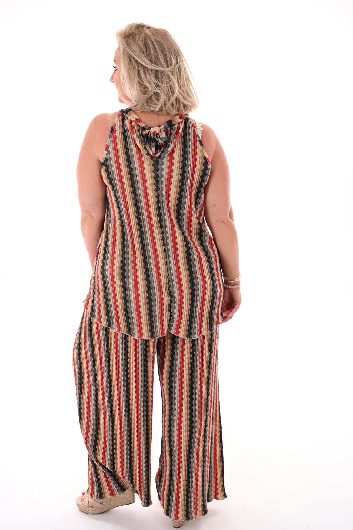 Tweedelig set plisse golf strepen zwart/rood