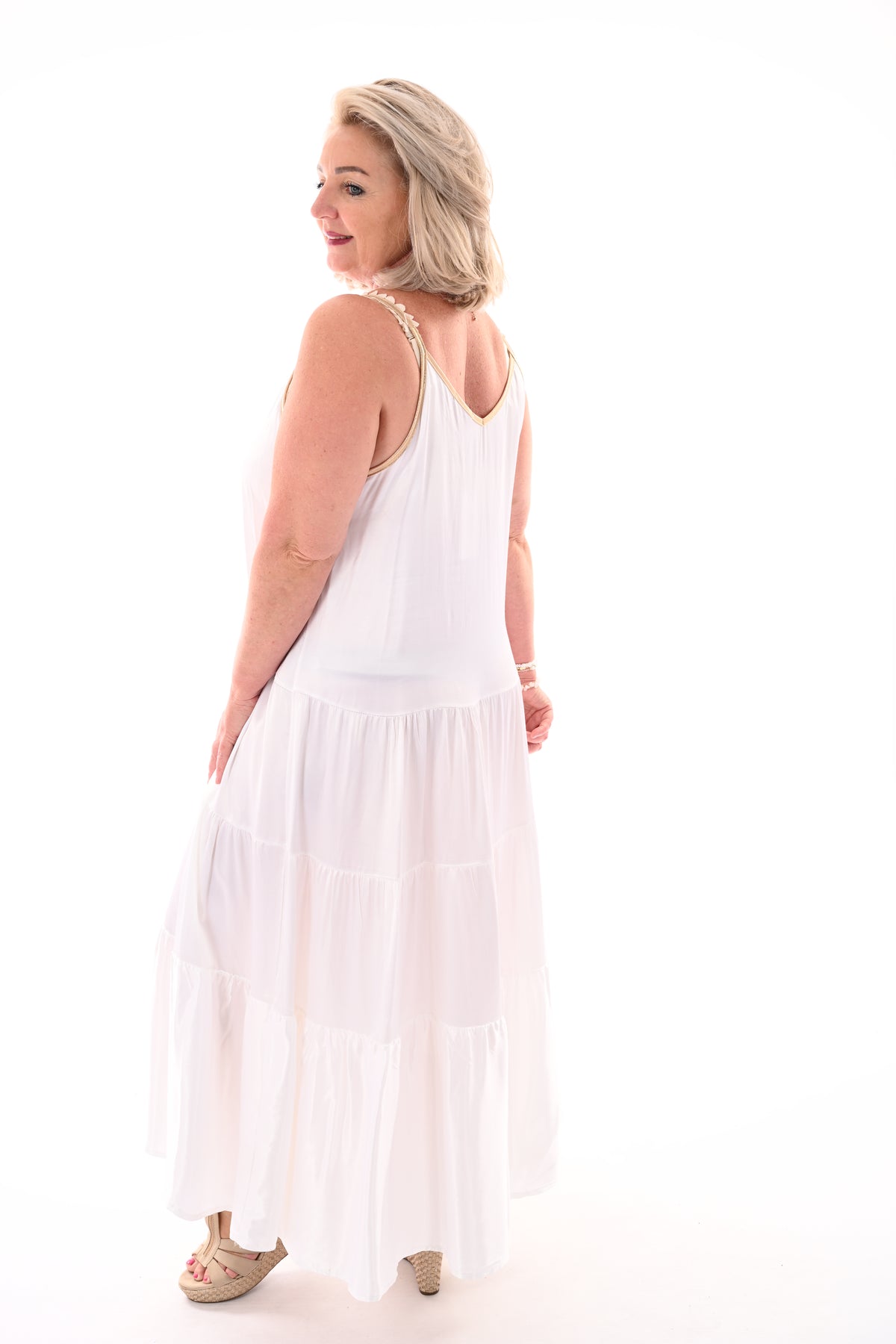 Maxi jurk silky met spaghetti bandjes wit