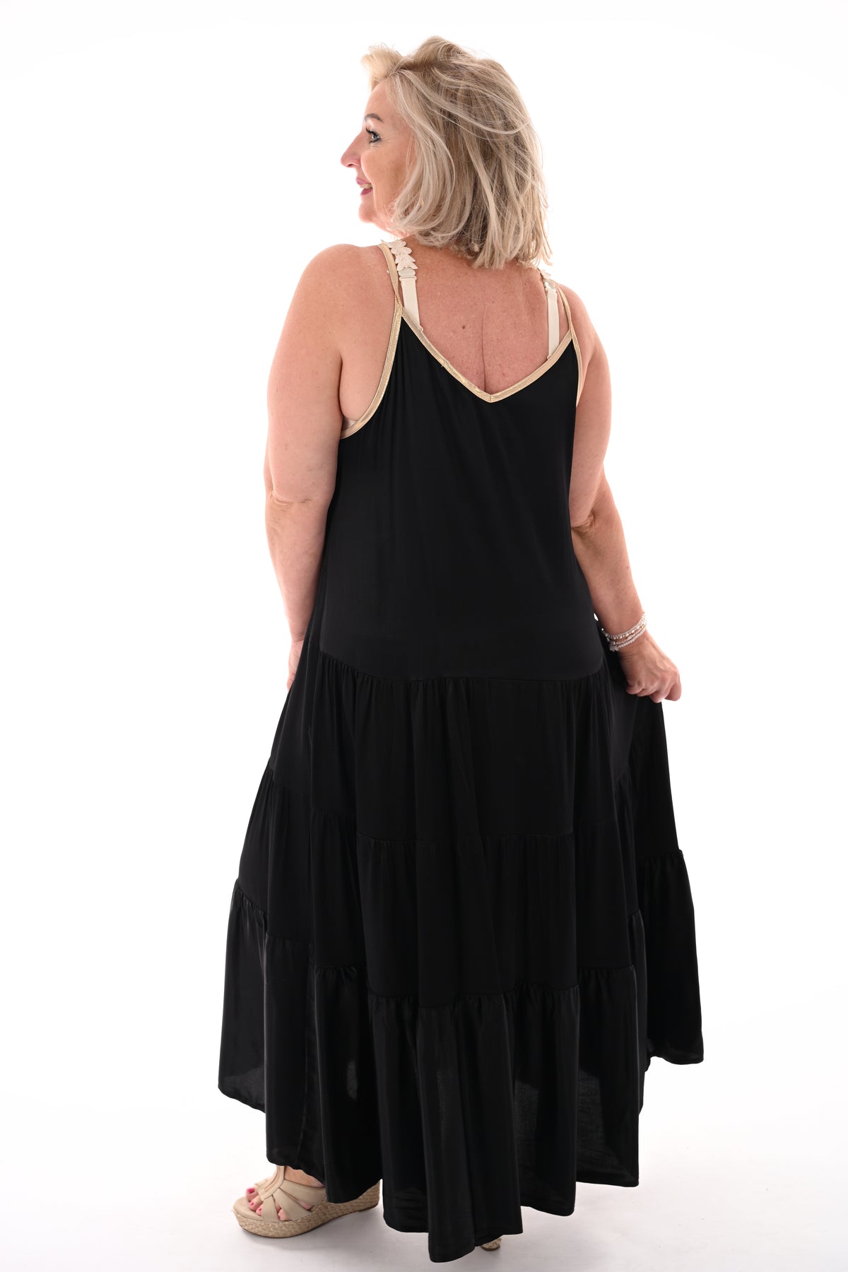 Maxi jurk silky met spaghetti bandjes zwart