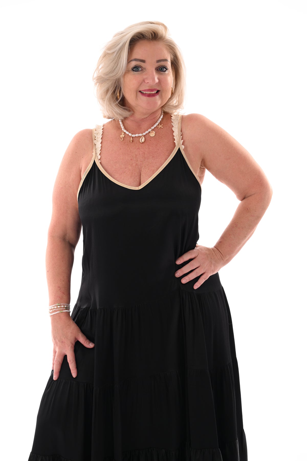 Maxi jurk silky met spaghetti bandjes zwart