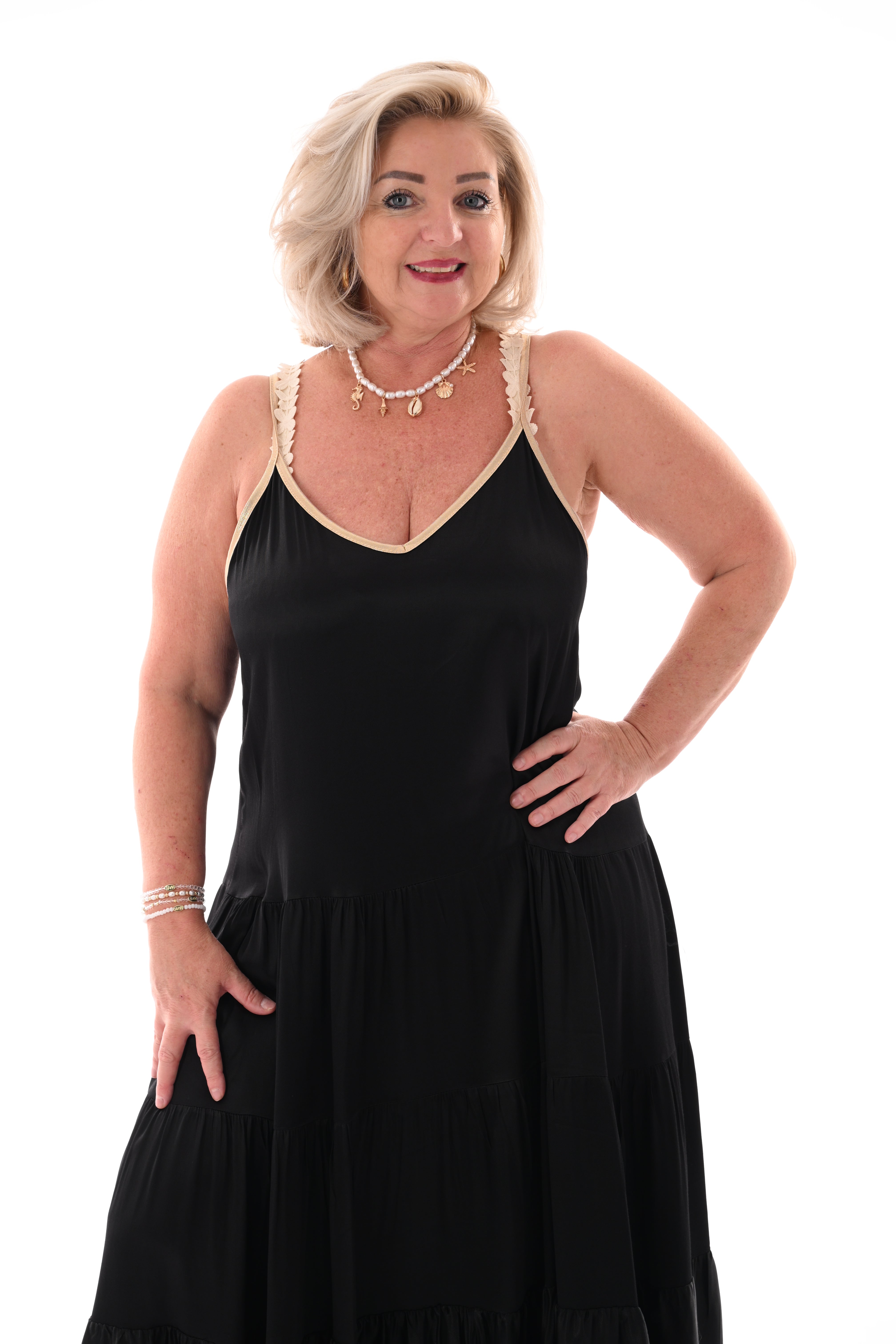 Maxi jurk silky met spaghetti bandjes zwart