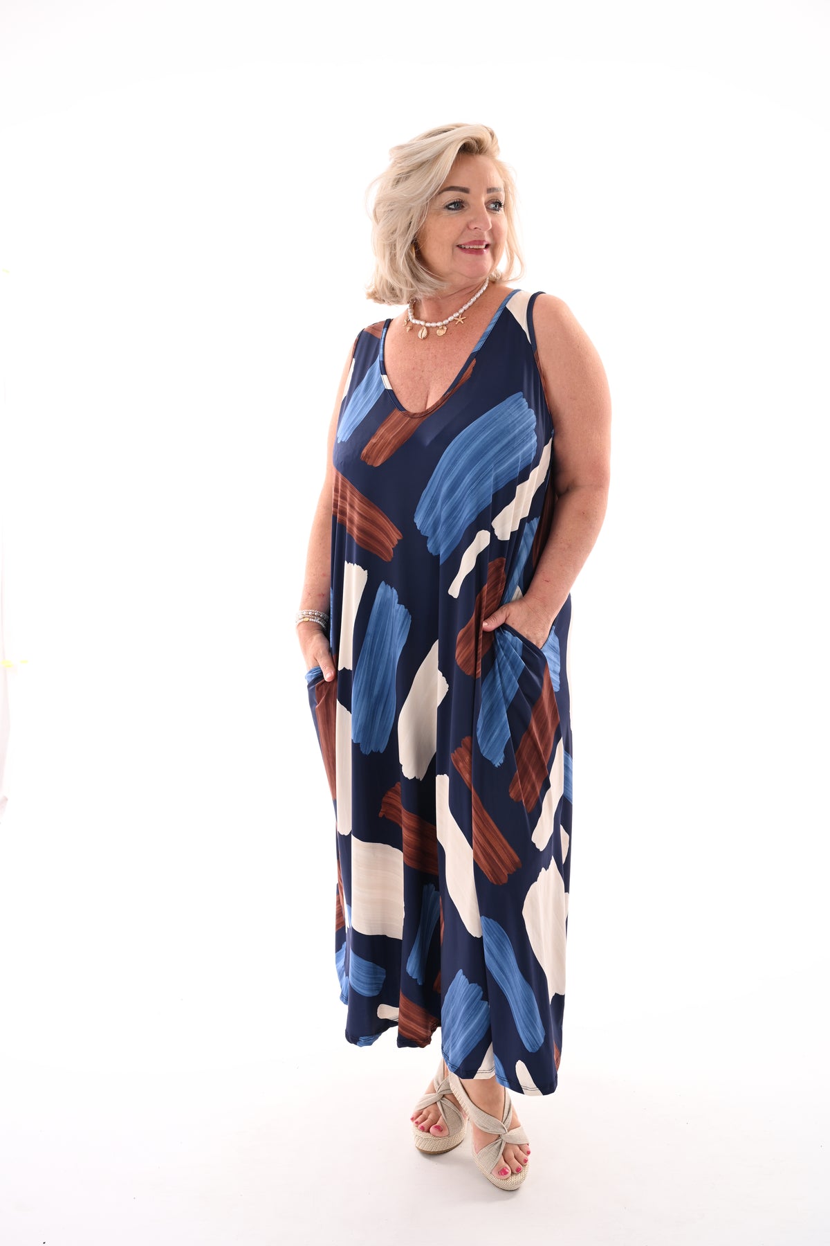 Jurk mouwloos vegen marineblauw