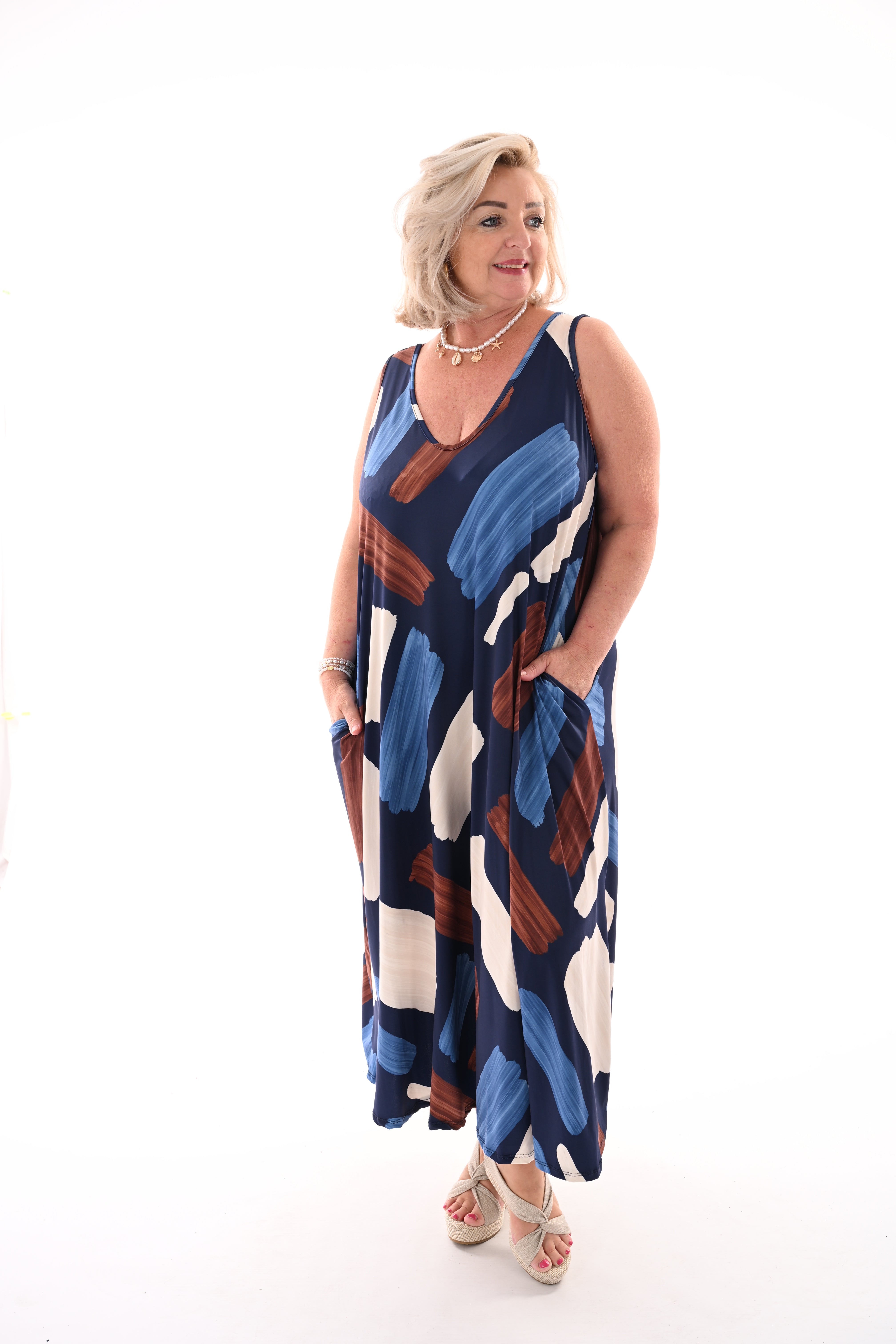 Jurk mouwloos vegen marineblauw