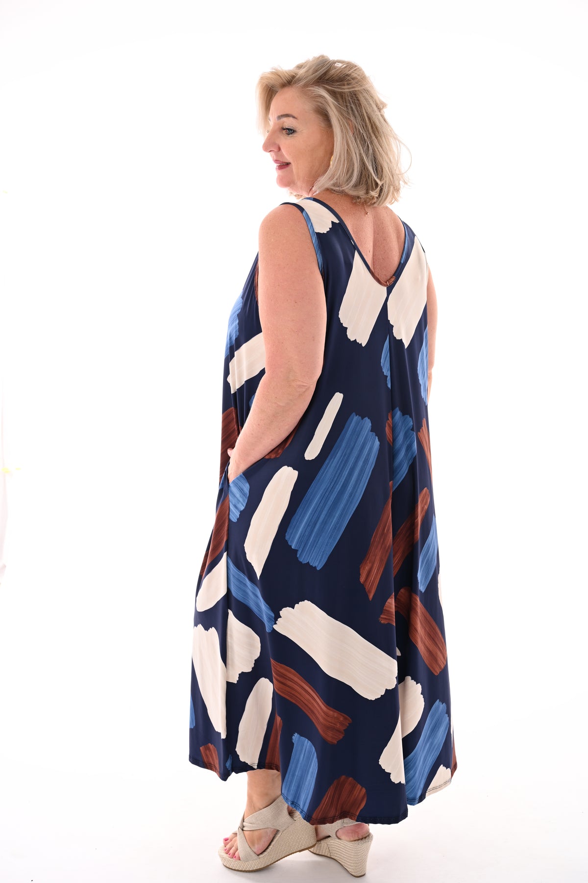 Jurk mouwloos vegen marineblauw